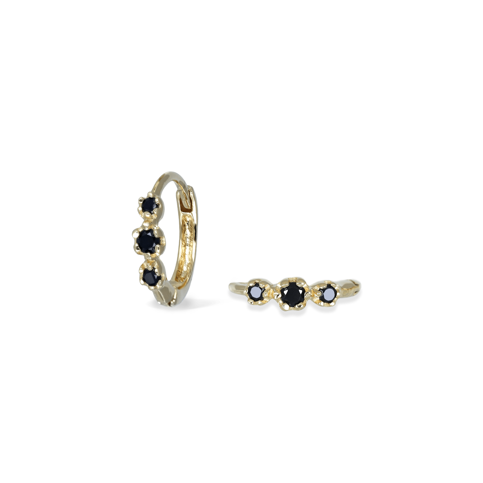 BEATTI Hoops Gold / Black Spinel Sample Sale • Triple Natural Gemstone Huggie Hoop YG SS25 SS25 EA 016 SV SLB Sample Sale • Triple Natural Gemstone Huggie Hoop YG SS25