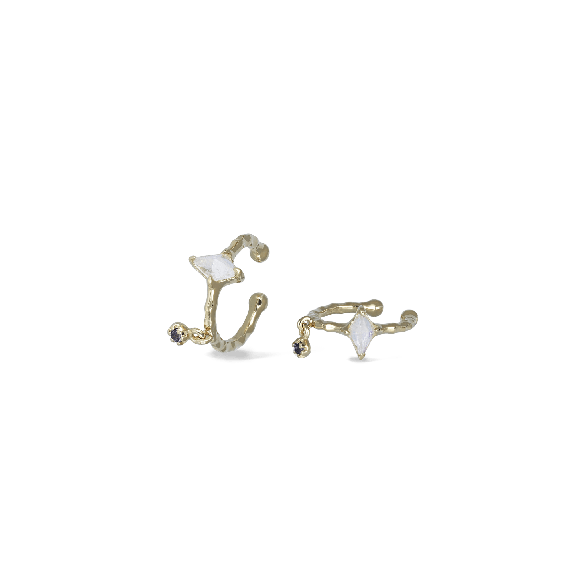 BEATTI Hoops Gold / Rainbow Moonstone + Iolite / Right Ear Sample Sale • Rhombus Gemstones Earcuff YG SS25 SS25 EC 005 SV MR Sample Sale • Rhombus Gemstones Earcuff YG SS25