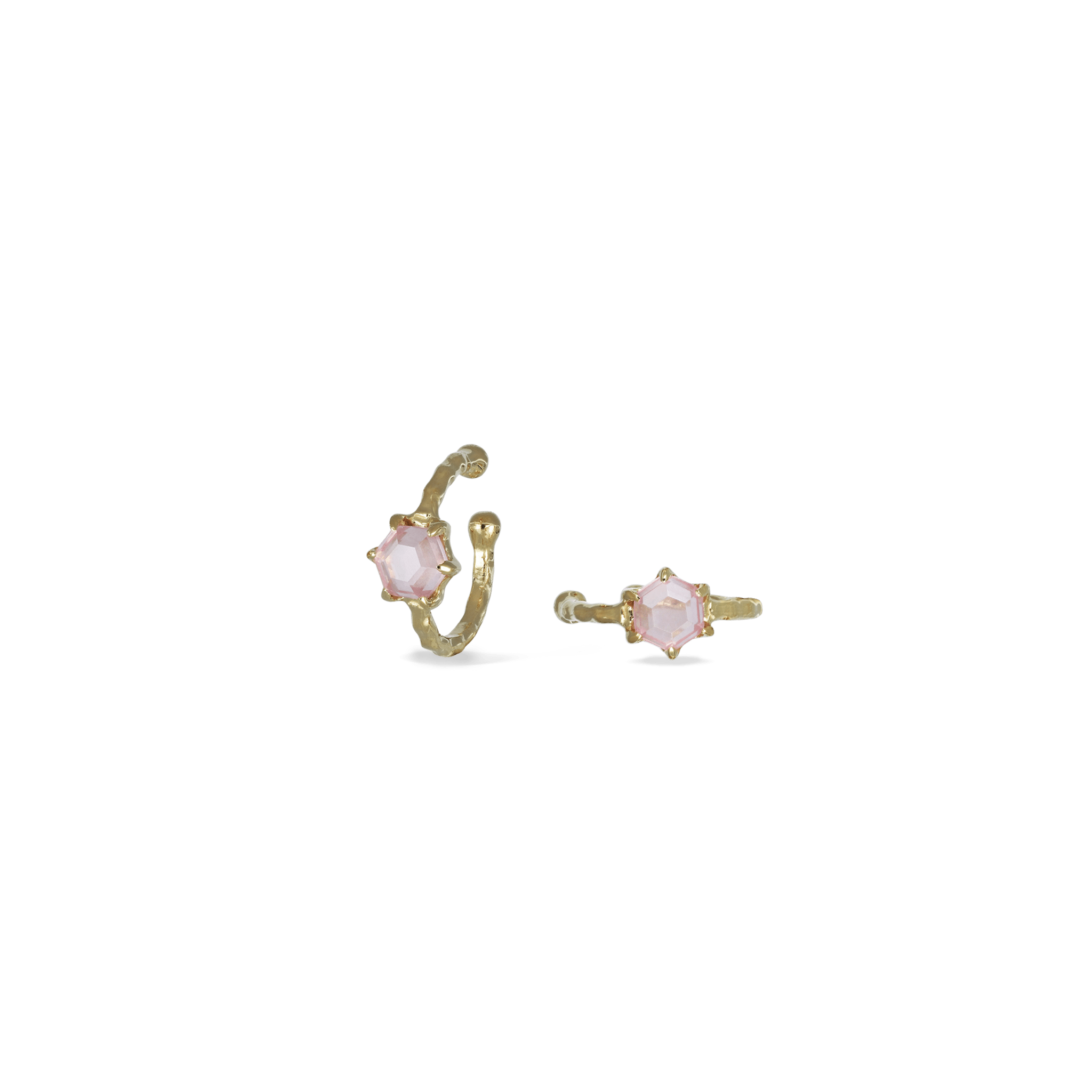 BEATTI Hoops Gold / Rose Quartz Sample Sale • Hexagon Gemstones Earcuff YG SS25 SS25 EC 004 SV MP Sample Sale • Hexagon Gemstones Earcuff YG SS25