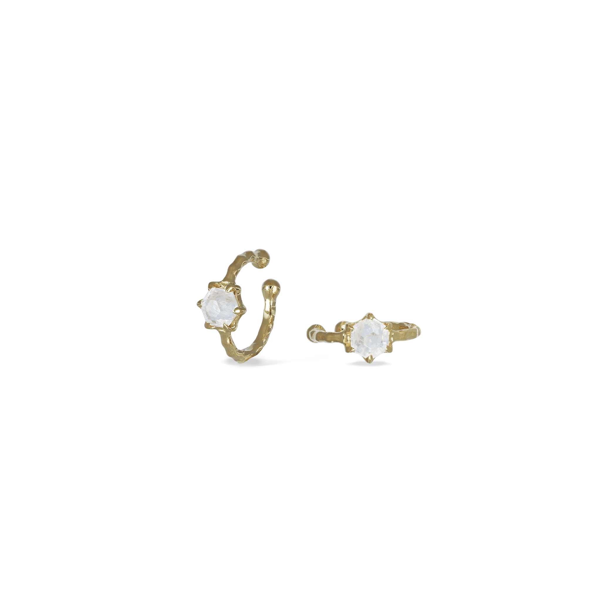 BEATTI Hoops Gold / Rainbow Moonstone Sample Sale • Hexagon Gemstones Earcuff YG SS25 SS25 EC 004 SV MR Sample Sale • Hexagon Gemstones Earcuff YG SS25