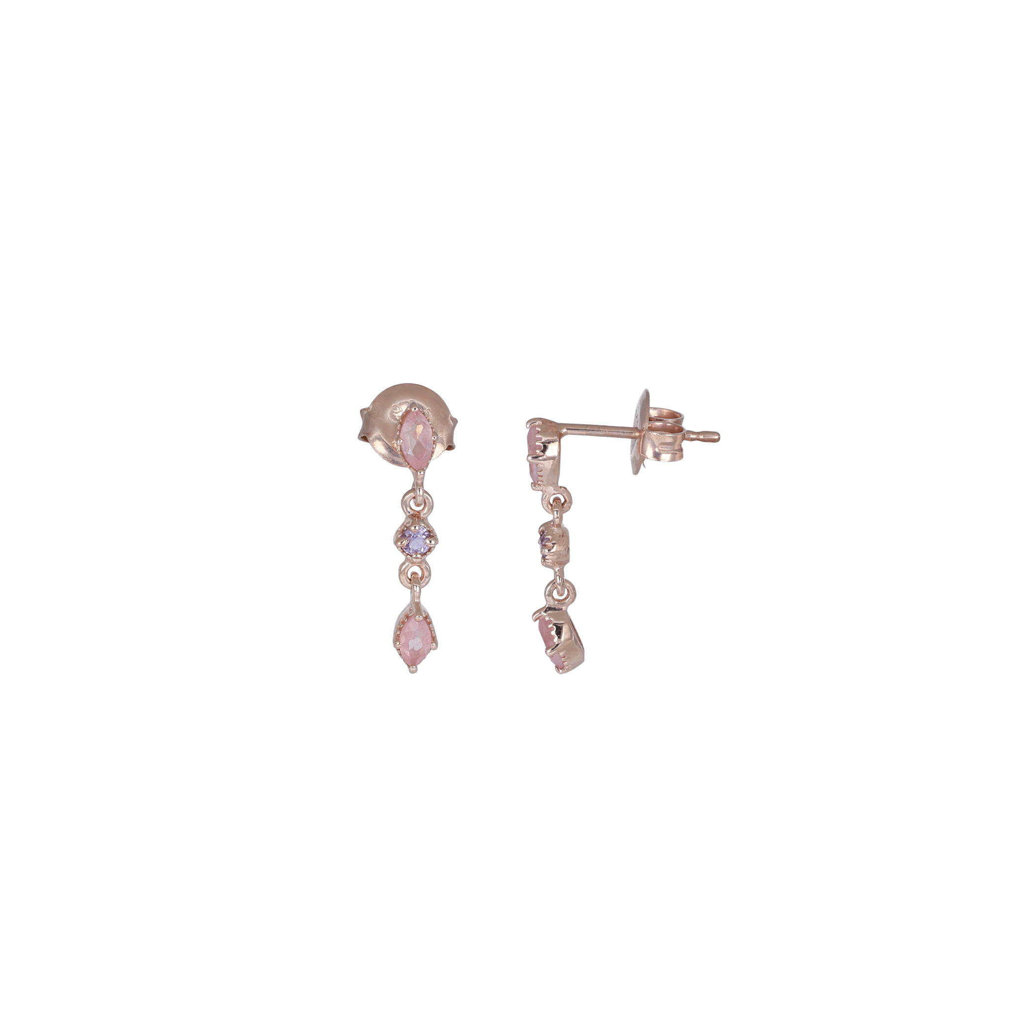 BEATTI Studs Rose Gold / Rose Quartz + Amethyst Sample Sale • Dangle Marquise Natural Gemstone Earrings SV/RG SS25 SS25 EA 015 SV RG Sample Sale • Dangle Marquise Natural Gemstone Earrings SV/RG SS25