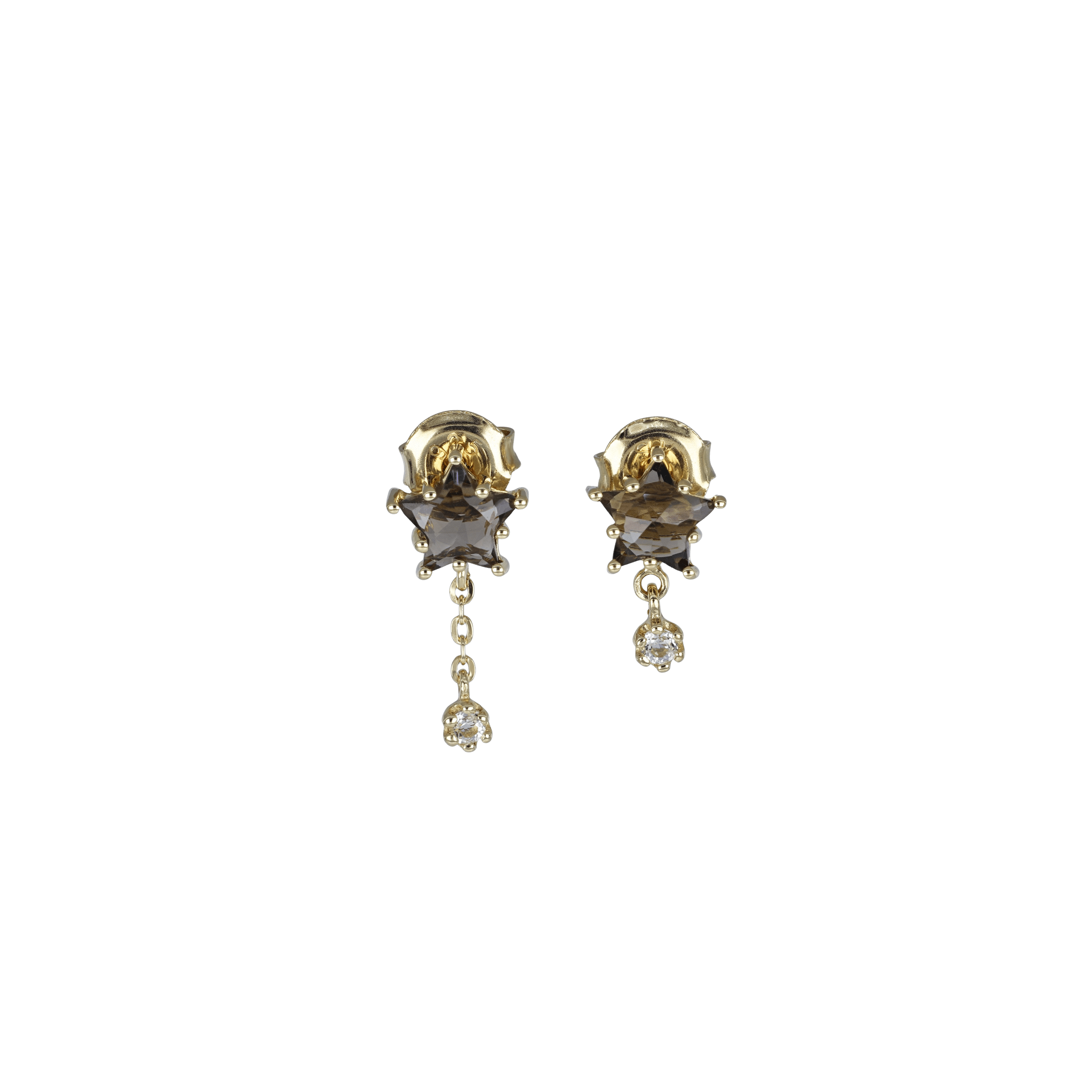 BEATTI Studs Gold / Smoky Quartz Sample Sale • Star Drop Natural Smoky Quartz Earrings YG SS25 SS25 EA 012 SV Sample Sale • Star Drop Natural Smoky Quartz Earrings YG SS25