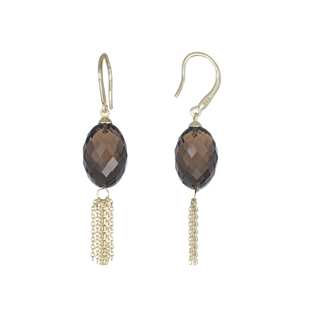 BEATTI Studs Gold / Smoke Quartz Sample Sale • Smoke Quartz Gemstone Cable Chain Earrings SS25 SS25 EA 008 SV Sample Sale • Smoke Quartz Gemstone Cable Chain Earrings SS25