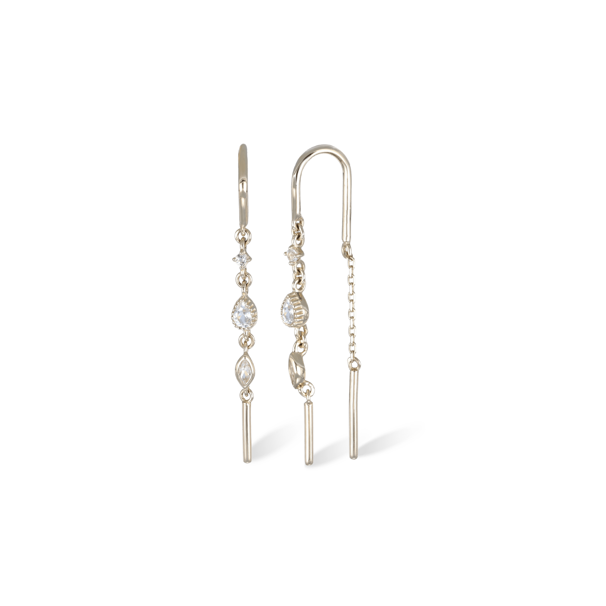 BEATTI Earring Pair / Gold / Natural Champagne Diamond Sample Sale • 14K Solid White Topaz Hoop Threaders SS25 SS25 E 017 14K DIA Sample Sale • 14K Solid White Topaz Hoop Threaders SS25