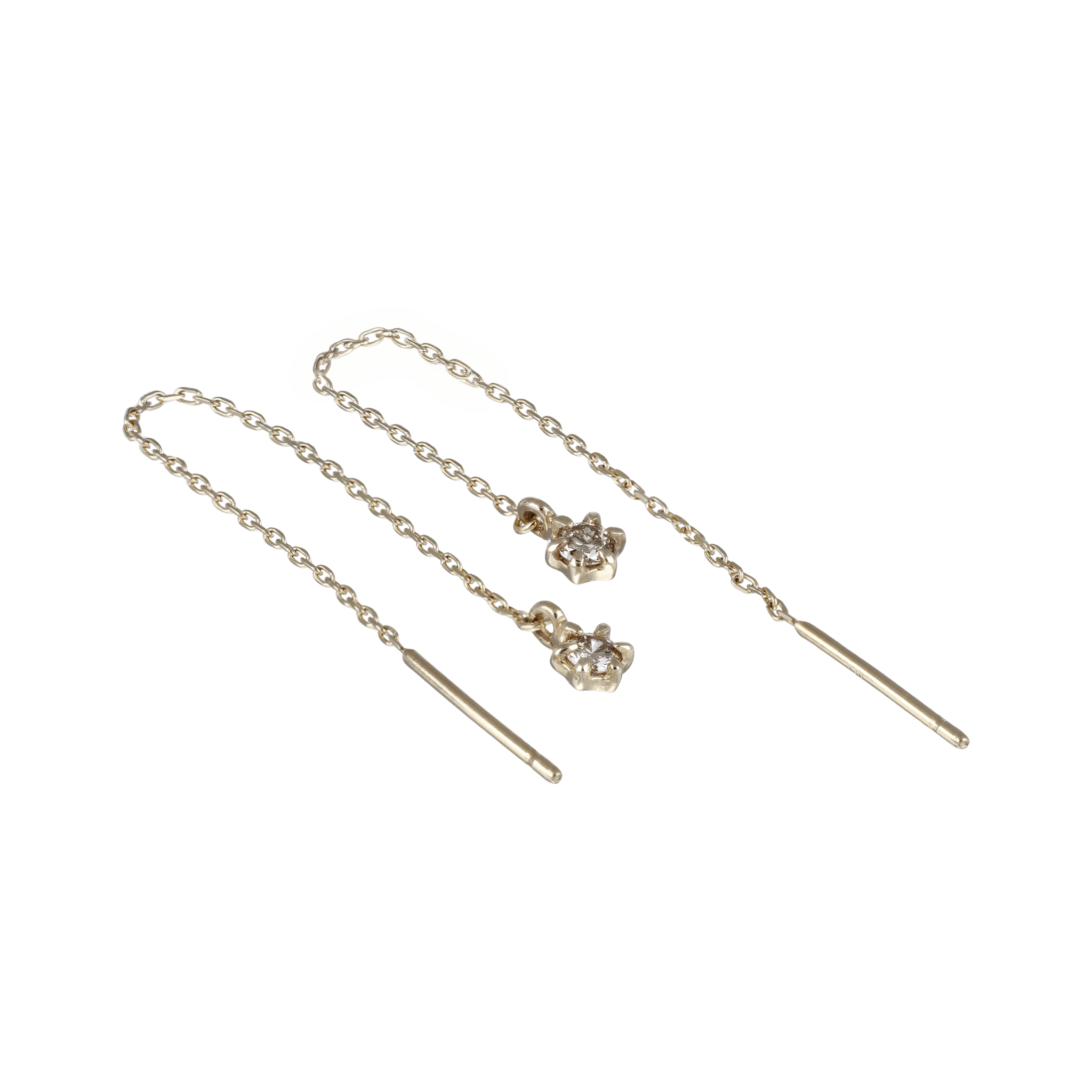 BEATTI Earring Pair / Gold / Natural Champagne Diamond Sample Sale • 14K Solid Champagne Diamond Threaders SS25 SS25 E 016 14K DIA Sample Sale • 14K Solid Champagne Diamond Threaders SS25