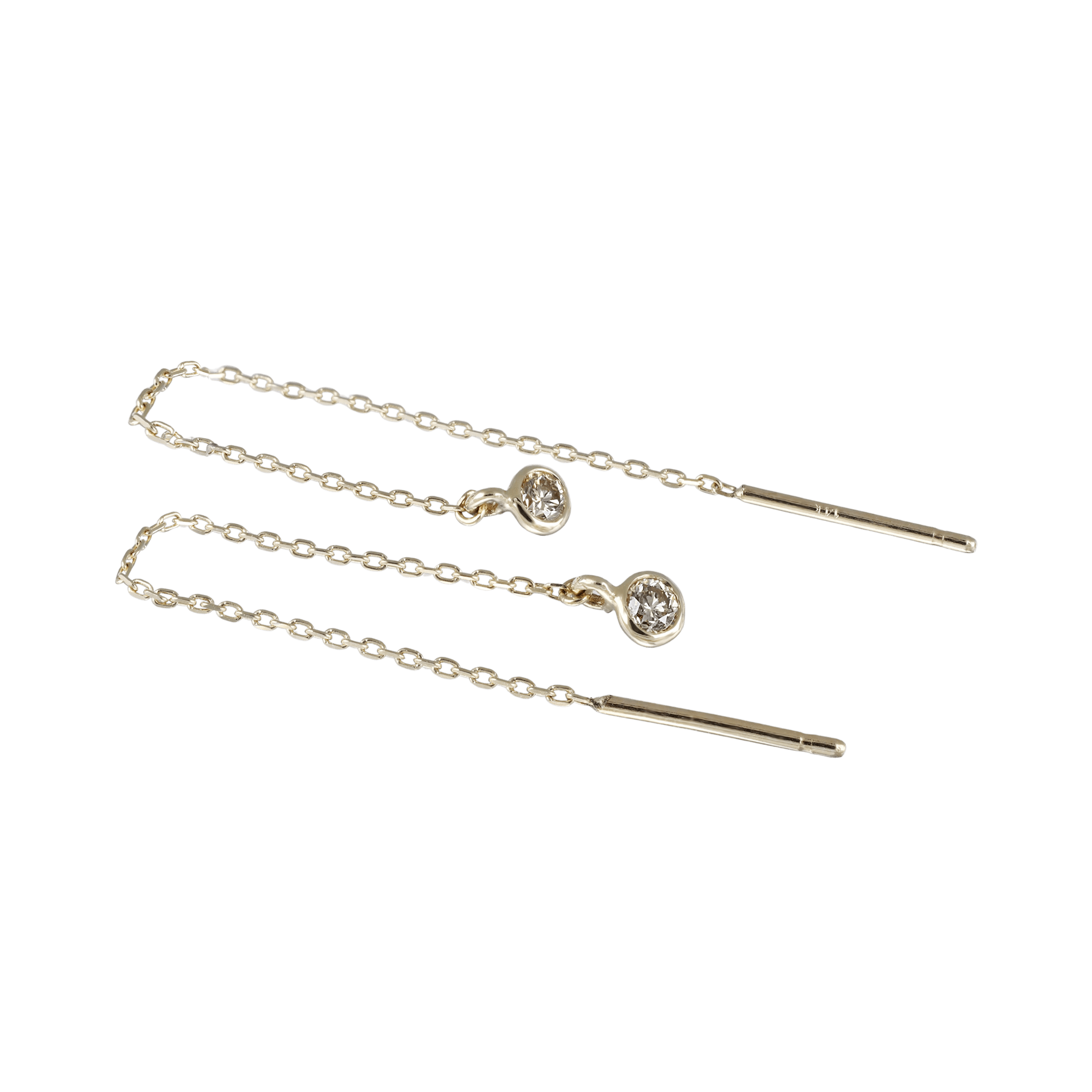 BEATTI Earring Pair / Gold / Champagne Diamond Sample Sale • 14K Solid Champagne Bezel Diamond Threaders SS25 SS25 E 017 14K DIA Sample Sale • 14K Solid Champagne Bezel Diamond Threaders SS25