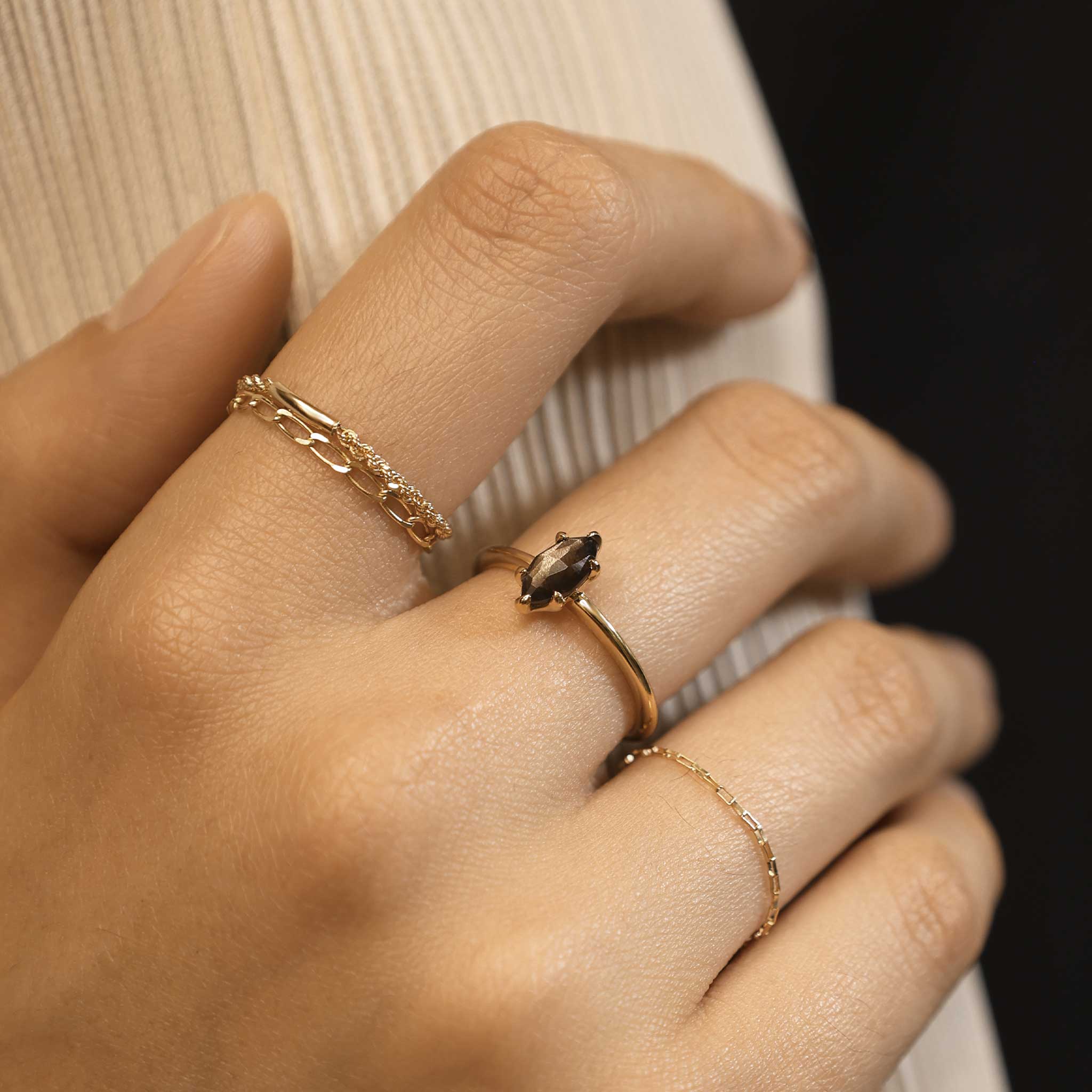 BEATTI Ring Twist Bar • 14K Gold Chain Ring Twist Bar • 14K Gold Chain Ring