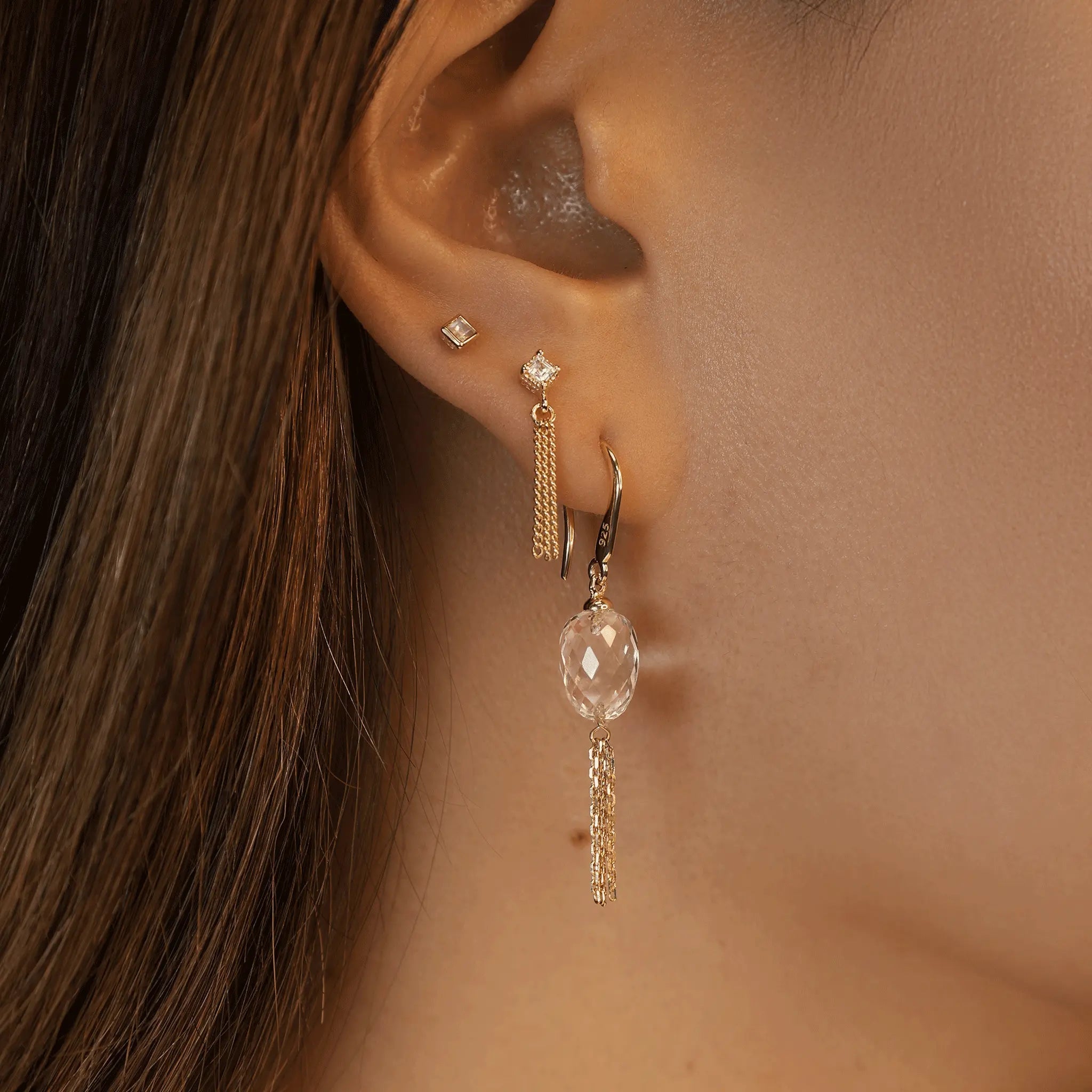 BEATTI Threadless Ends BTE052 • Gemstone Triple Tassel Flat Back Stud BTE052 • Gemstone Triple Tassel Flat Back Stud