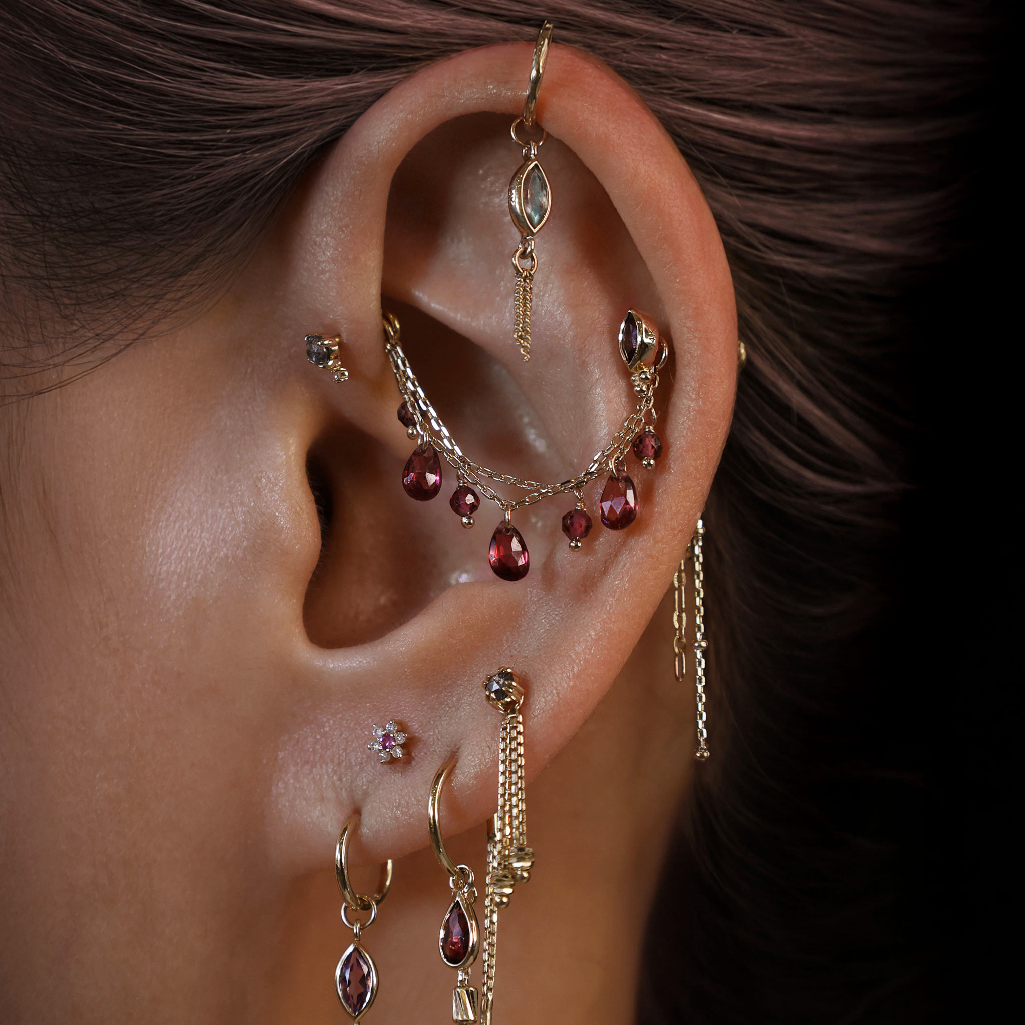 Blossom • Micro Gemstone & Icy Diamond Floral Flat Back Stud