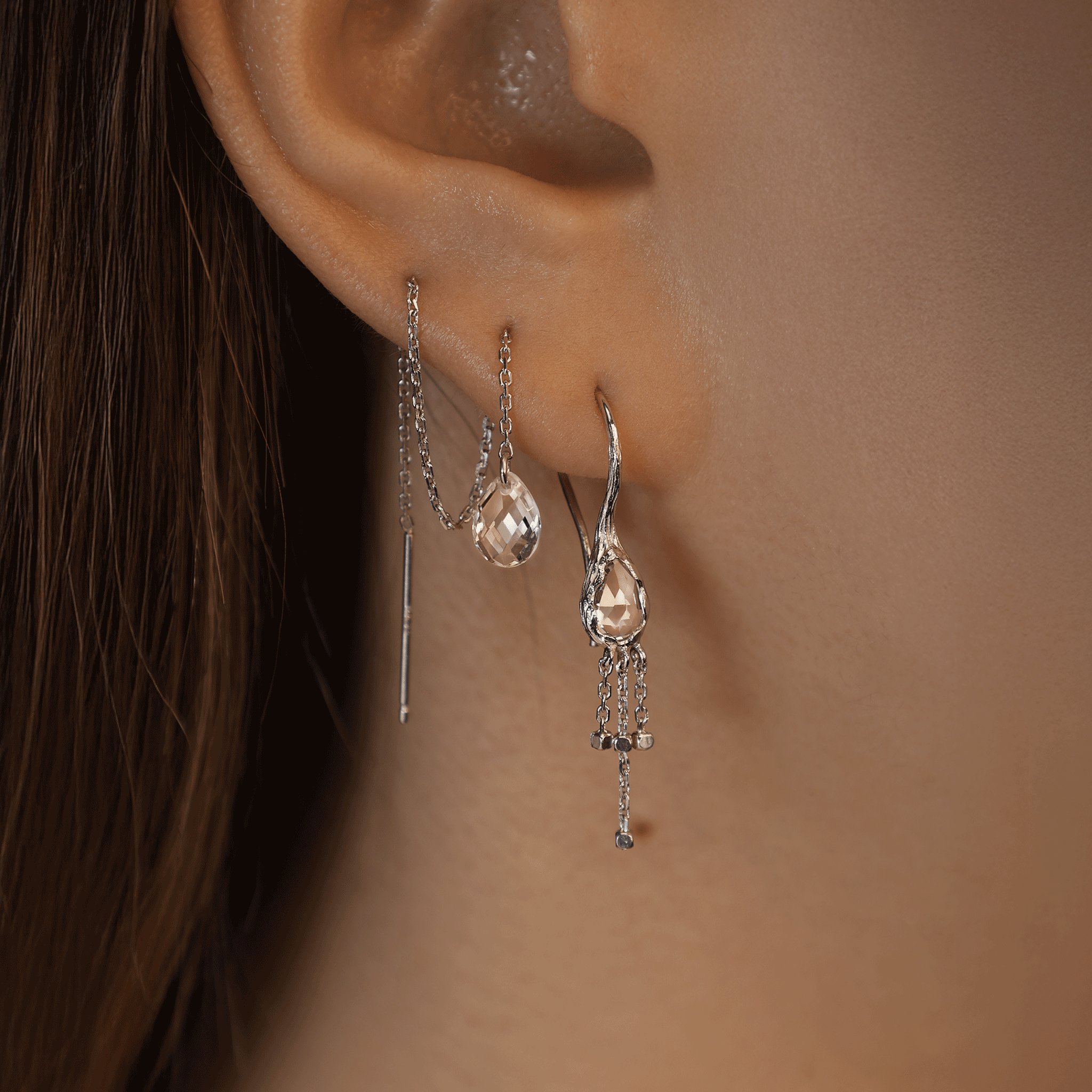 BEATTI Threaders BTE058 • Organic Shape Gemstone Threader Earrings BTE058 • Organic Shape Gemstone Threader Earrings