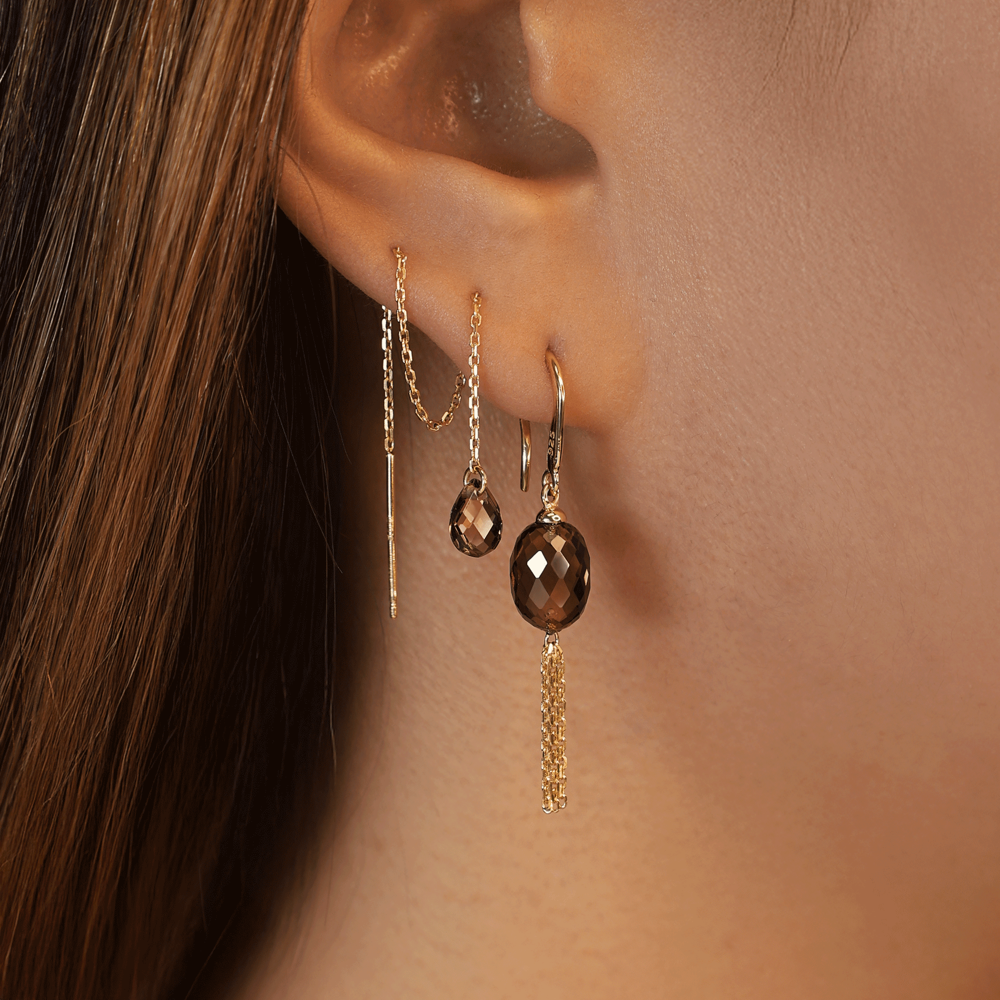 BEATTI Threaders BTE050 • Gemstone Tassel Dangle Hoop Earrings BTE050 • Gemstone Tassel Dangle Hoop Earrings