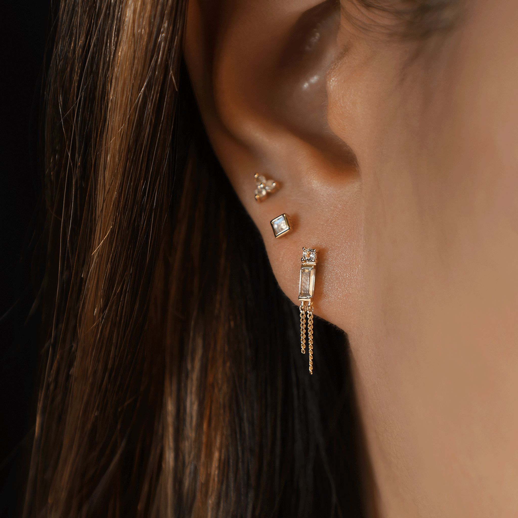 BEATTI Threadless Ends BTE047 • Baguette Gemstone Tassel Flat Back Stud BTE047 • Baguette Gemstone Tassel Flat Back Stud