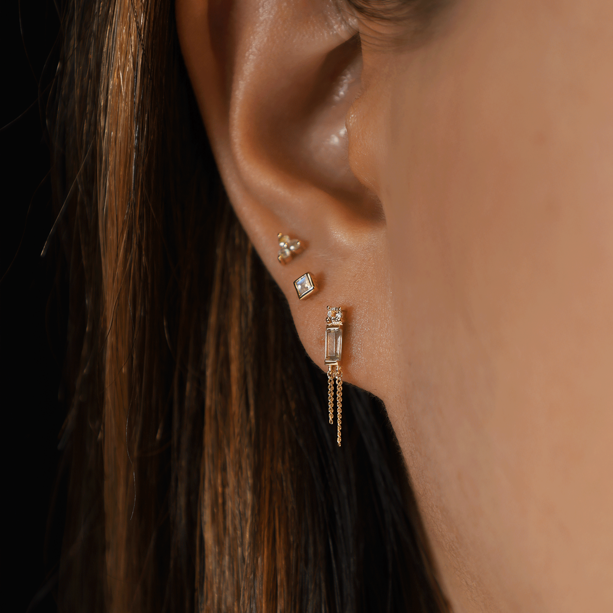 BEATTI Threadless Ends BTE047 • Baguette Gemstone Tassel Flat Back Stud BTE047 • Baguette Gemstone Tassel Flat Back Stud