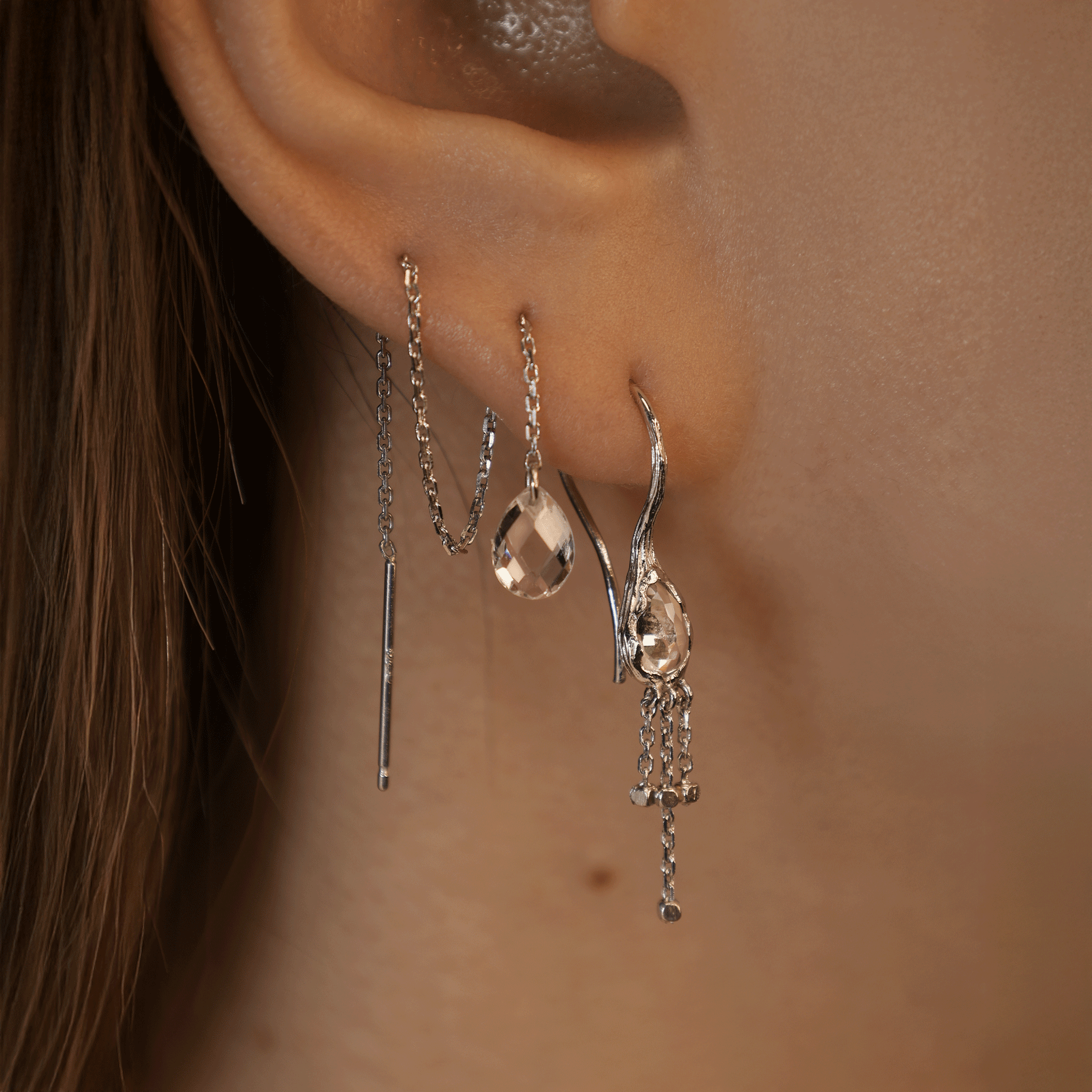 BEATTI Threaders BTE058 • Organic Shape Gemstone Threader Earrings BTE058 • Organic Shape Gemstone Threader Earrings