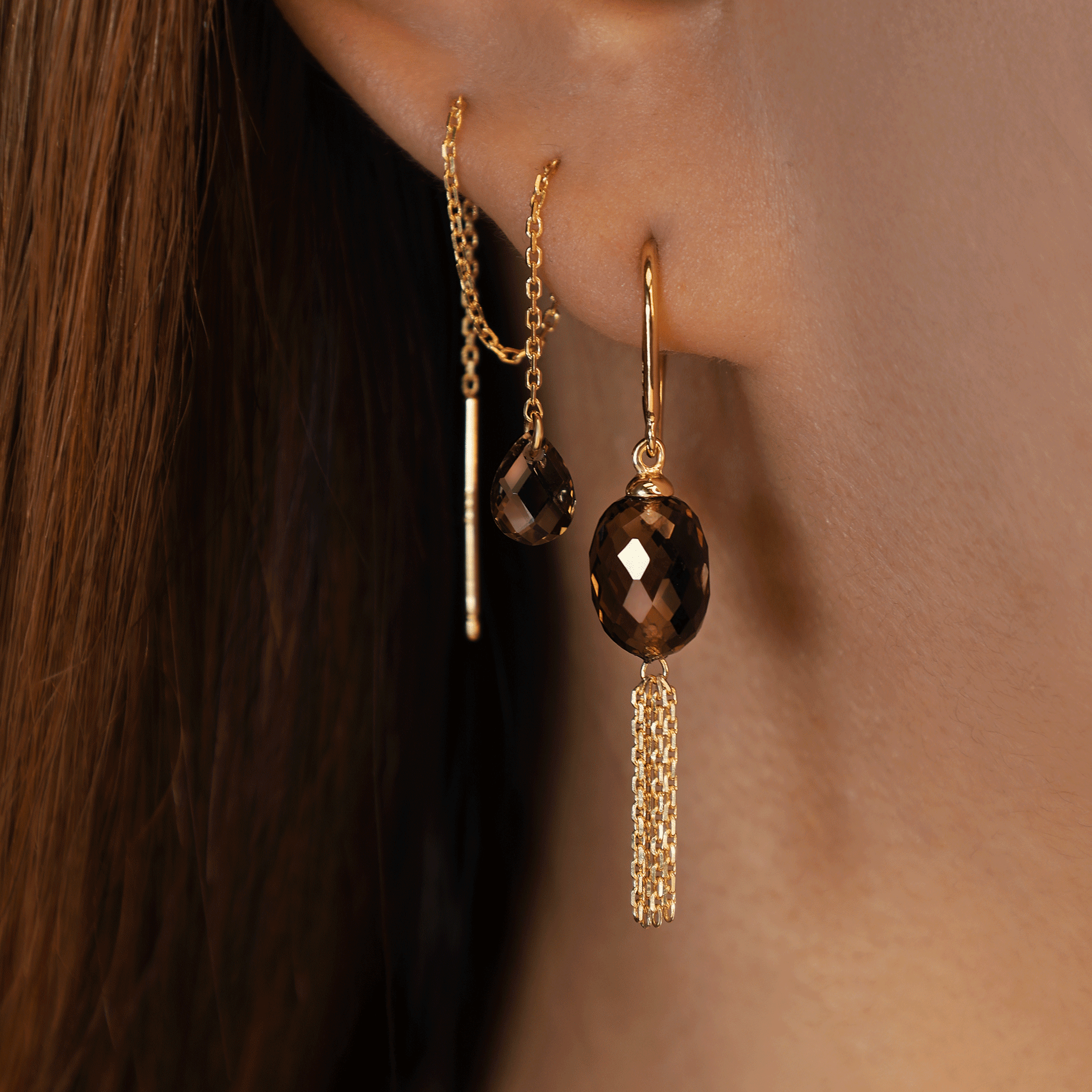 BEATTI Threaders BTE050 • Gemstone Tassel Dangle Hoop Earrings BTE050 • Gemstone Tassel Dangle Hoop Earrings