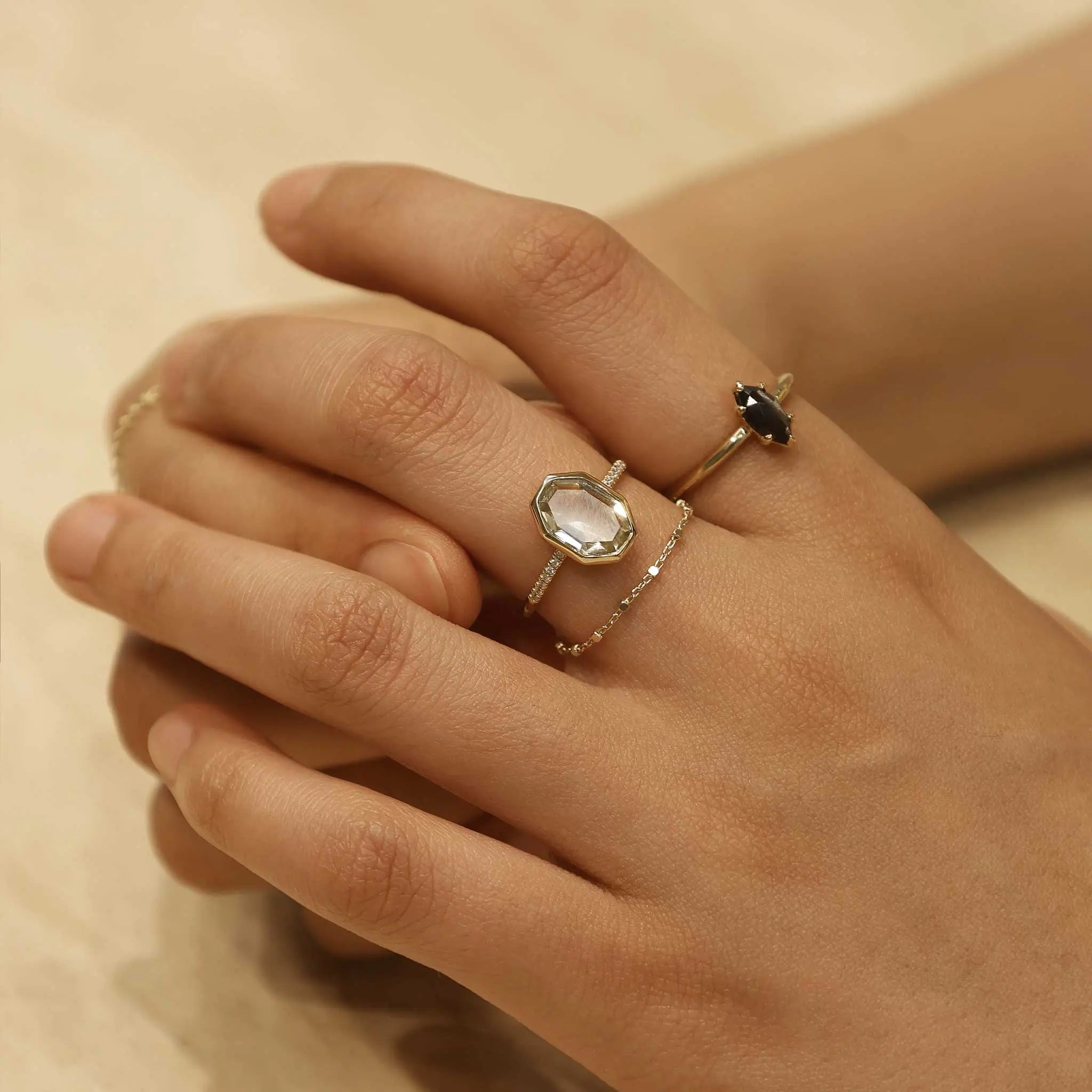 BEATTI Ring Sq • 14K Gold Chain Ring Sq • 14K Gold Chain Ring