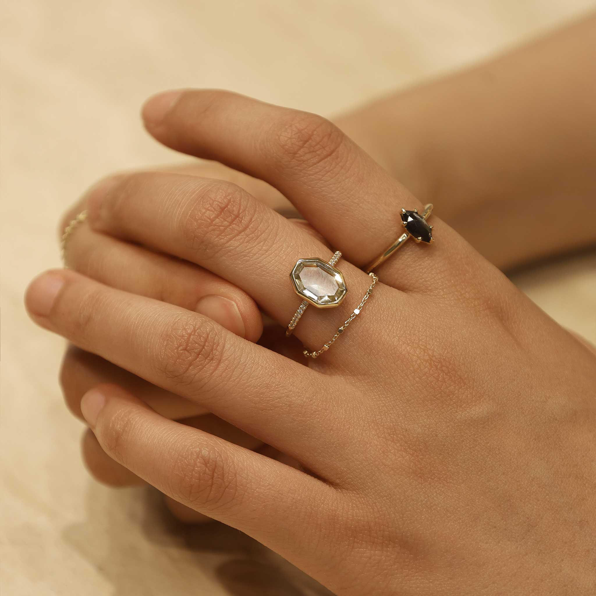 BEATTI Ring Sq • 14K Gold Chain Ring Sq • 14K Gold Chain Ring