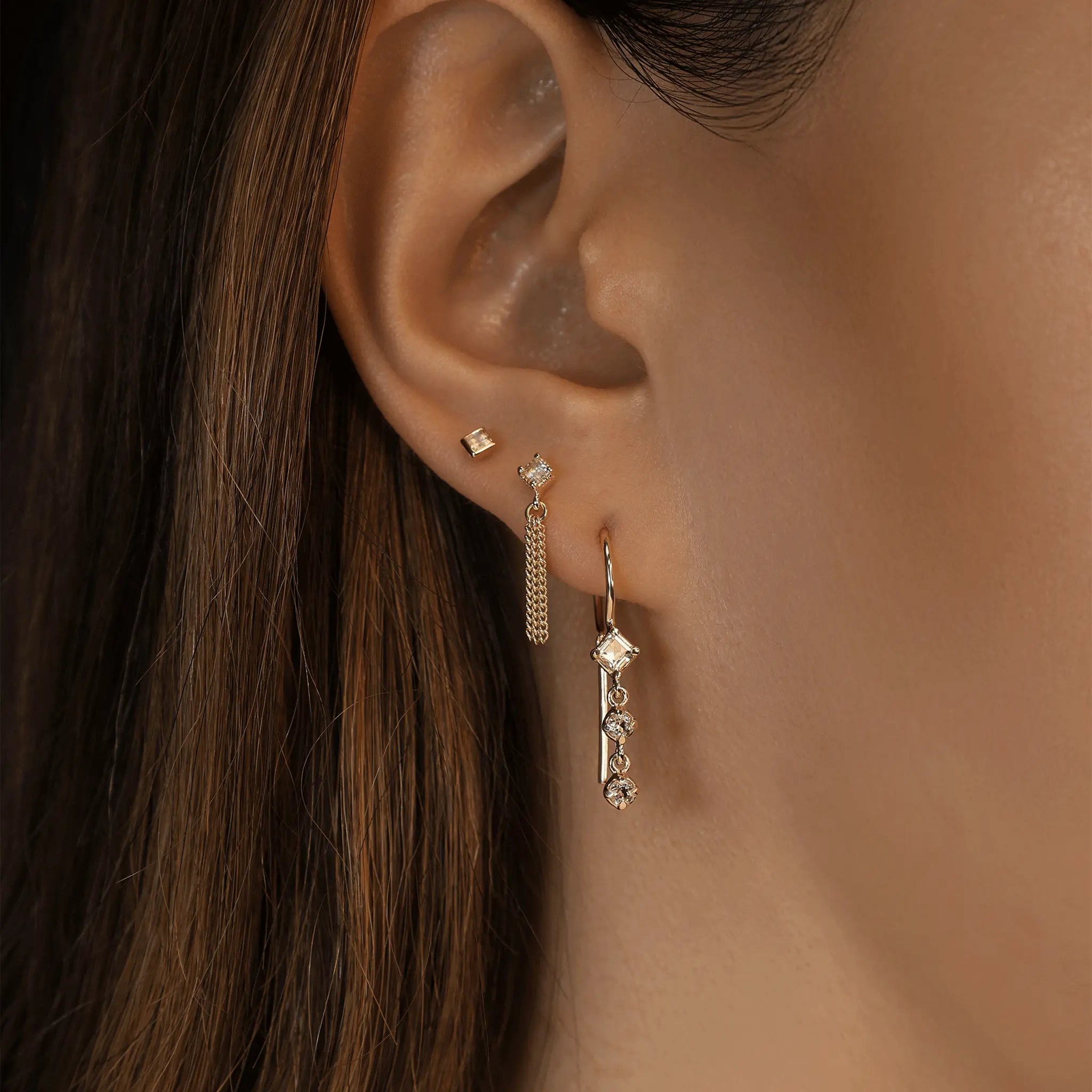 BEATTI Threadless Ends BTE052 • Gemstone Triple Tassel Flat Back Stud BTE052 • Gemstone Triple Tassel Flat Back Stud