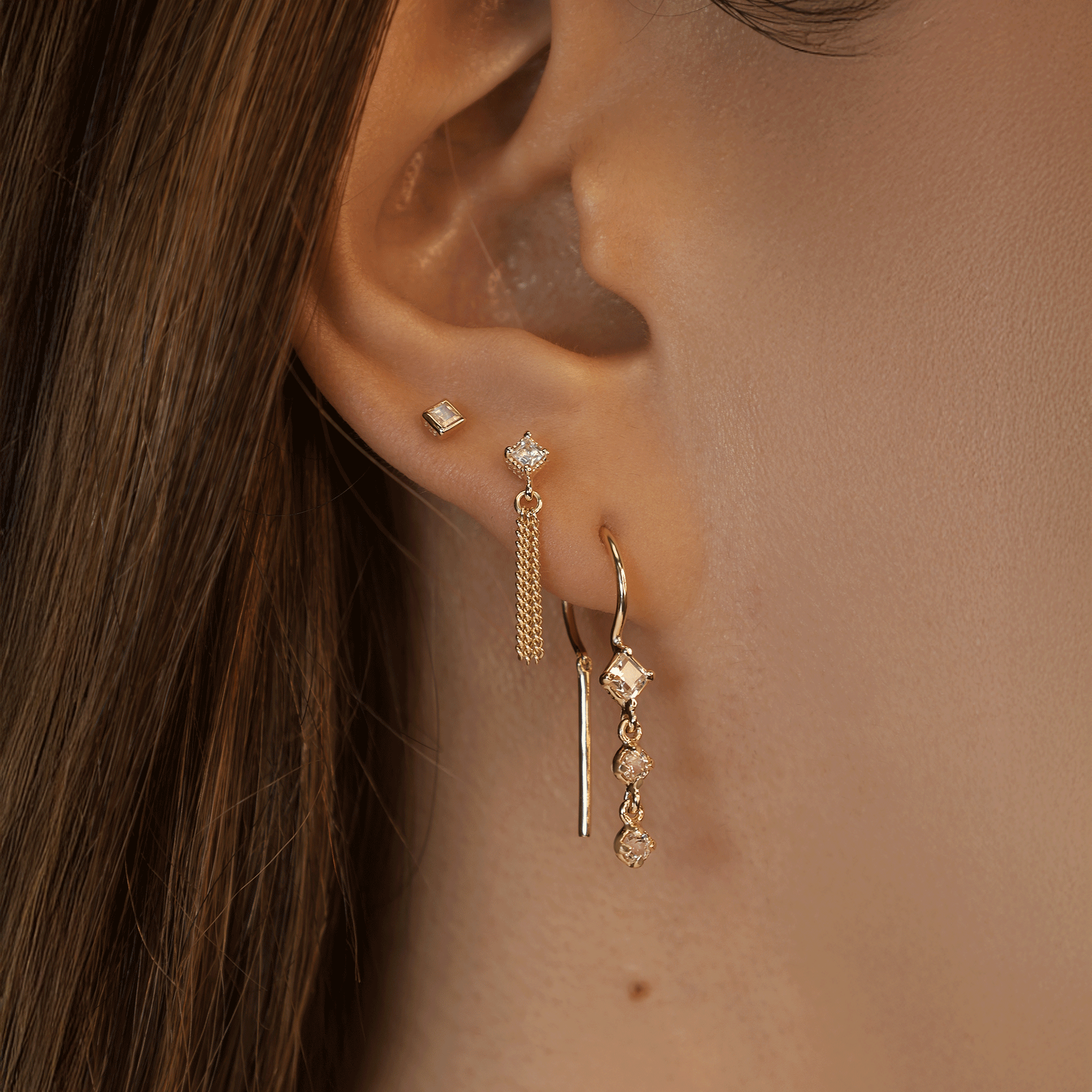 BEATTI Threadless Ends BTE052 • Gemstone Triple Tassel Flat Back Stud BTE052 • Gemstone Triple Tassel Flat Back Stud