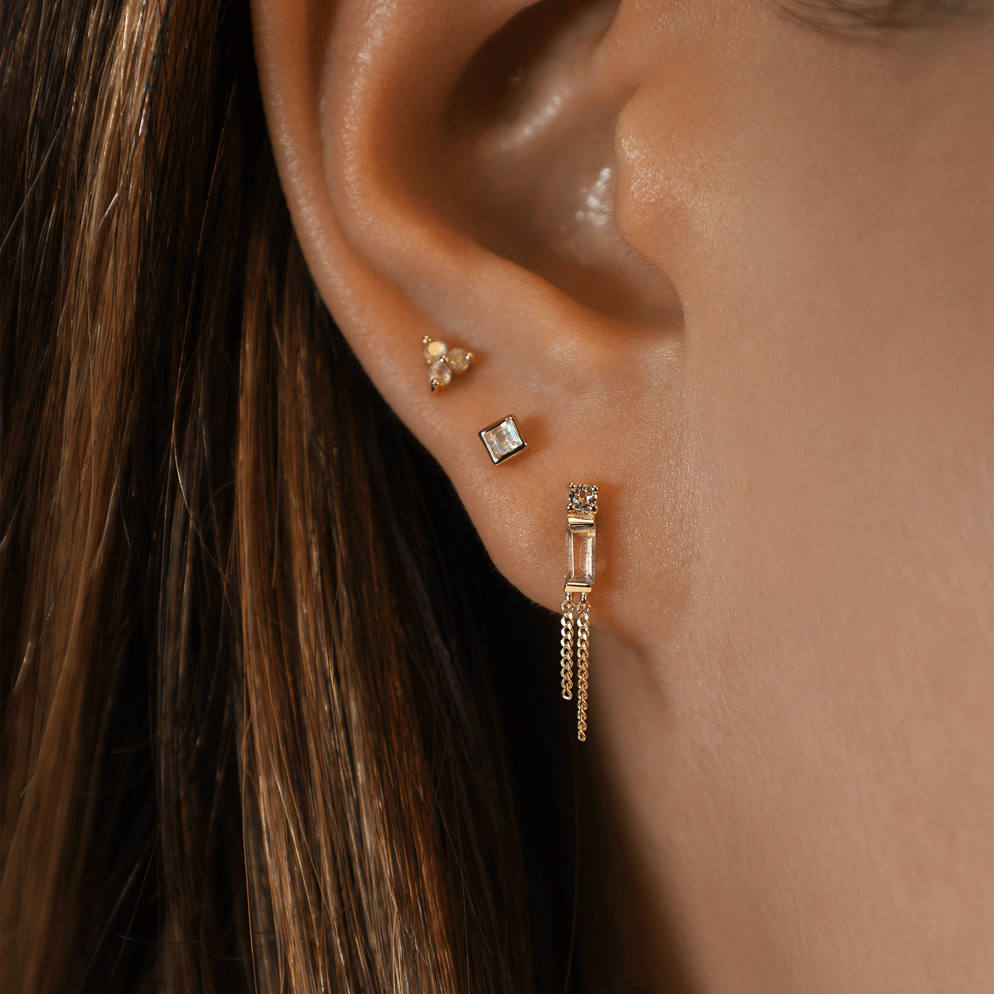 BEATTI Threadless Ends BTE047 • Baguette Gemstone Tassel Flat Back Stud BTE047 • Baguette Gemstone Tassel Flat Back Stud