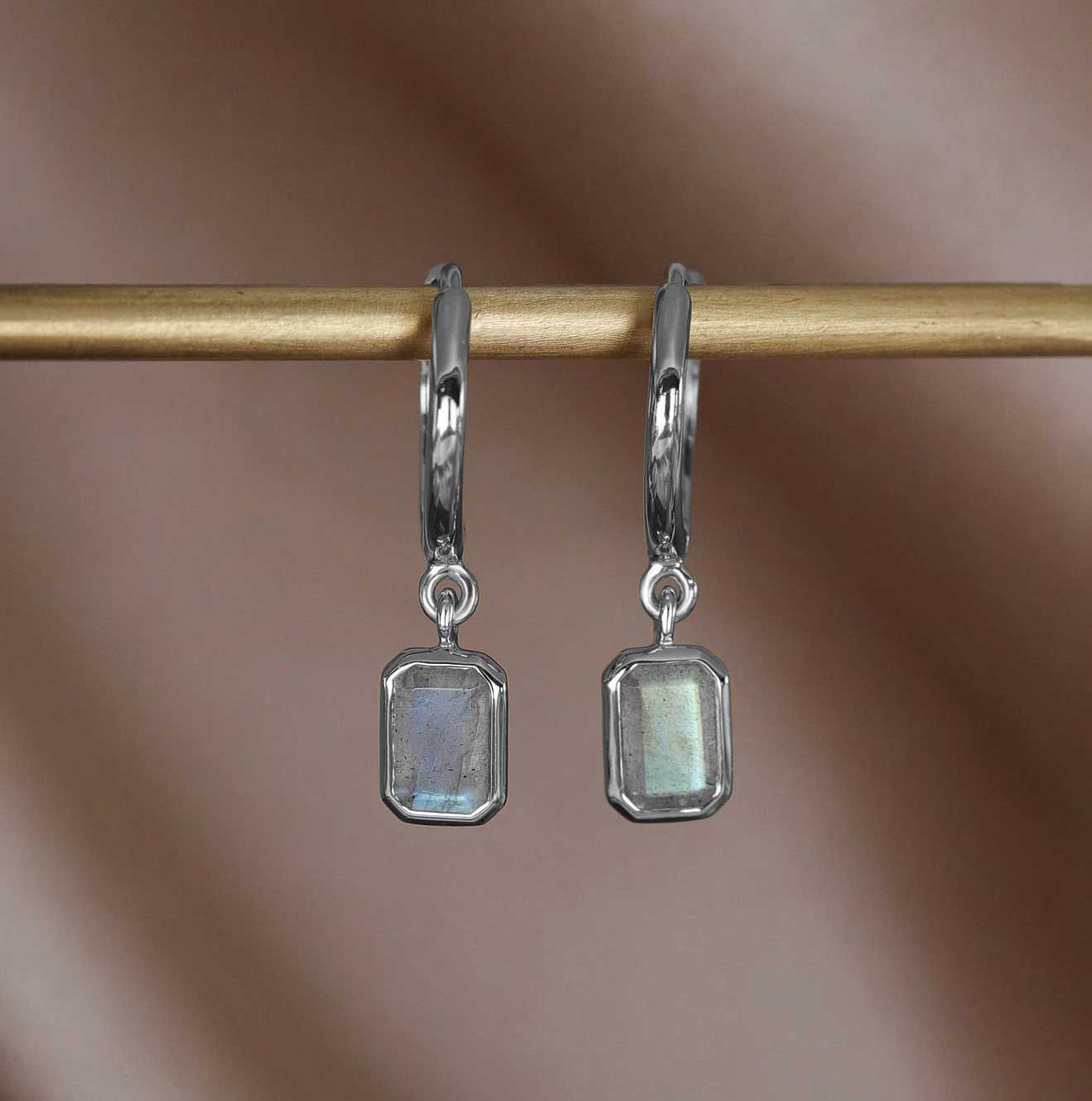 Nora • Emerald Cut Genuine Gemstone Hoop Earrings