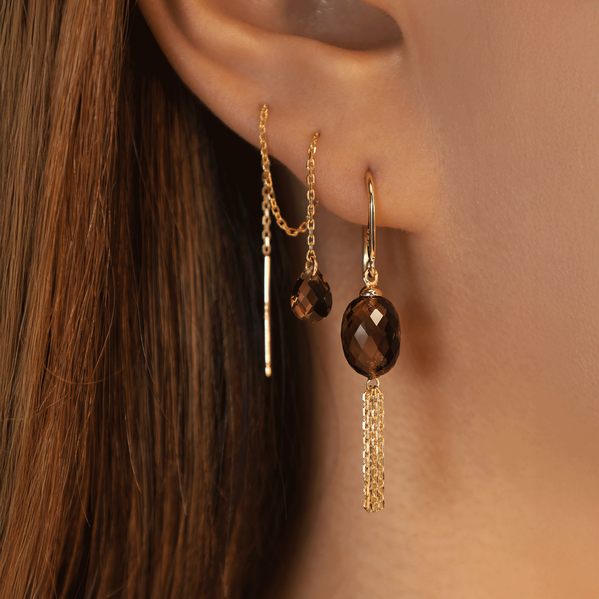 BEATTI Threaders BTE050 • Gemstone Tassel Dangle Hoop Earrings BTE050 • Gemstone Tassel Dangle Hoop Earrings