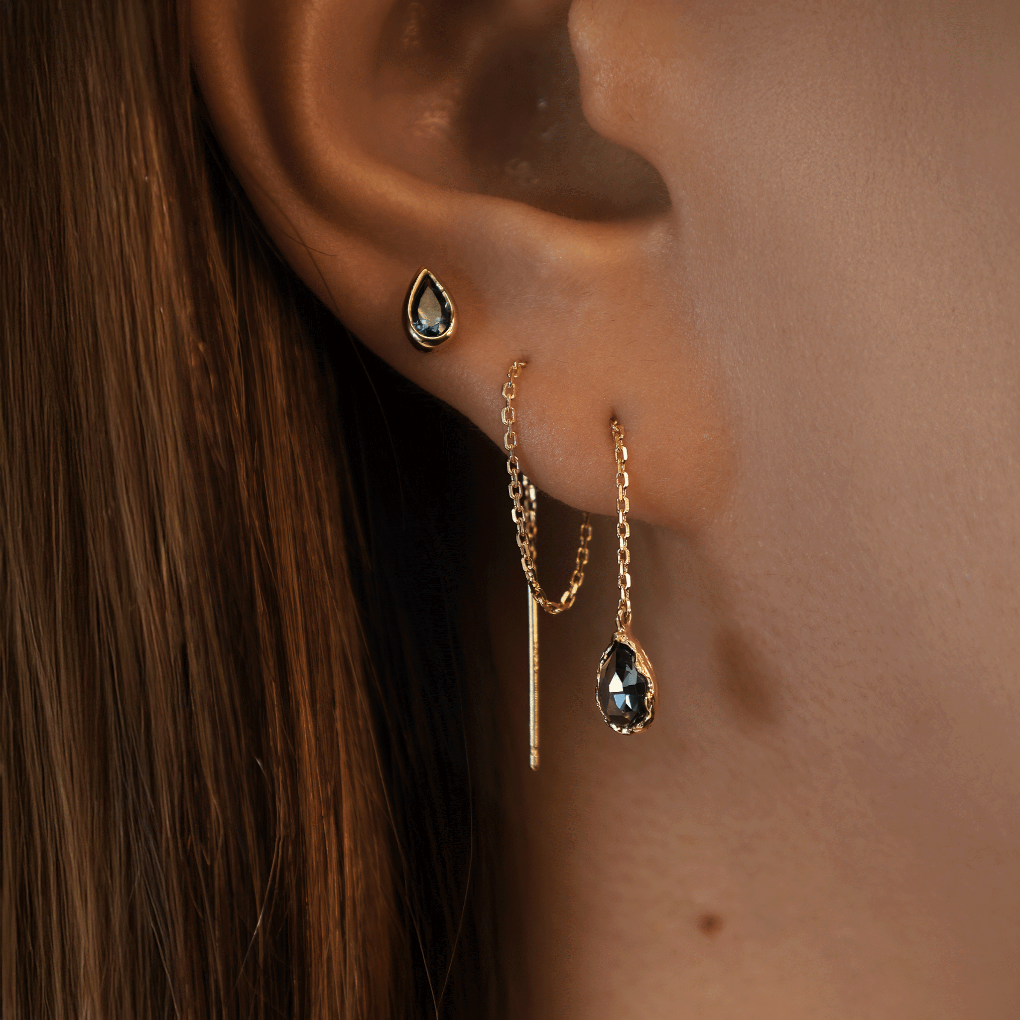 BEATTI Threaders BTE053 • Gemstone Organic Teardrop Threader BTE053 • Gemstone Organic Teardrop Threader