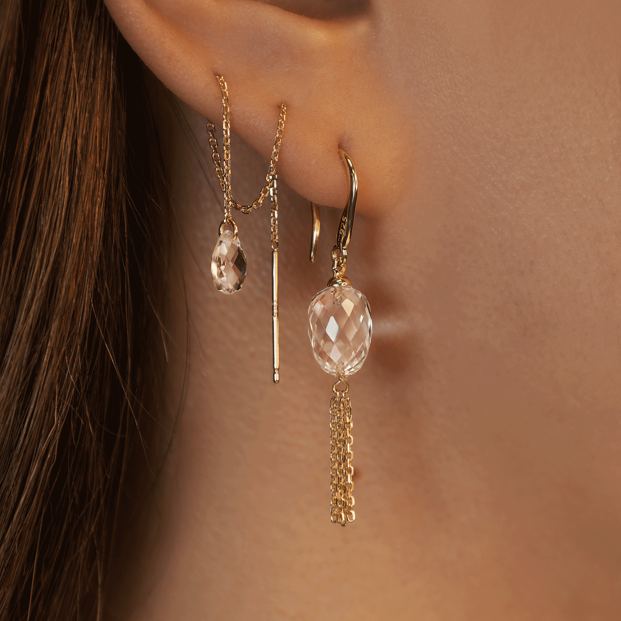 BEATTI Threaders BTE050 • Gemstone Tassel Dangle Hoop Earrings BTE050 • Gemstone Tassel Dangle Hoop Earrings