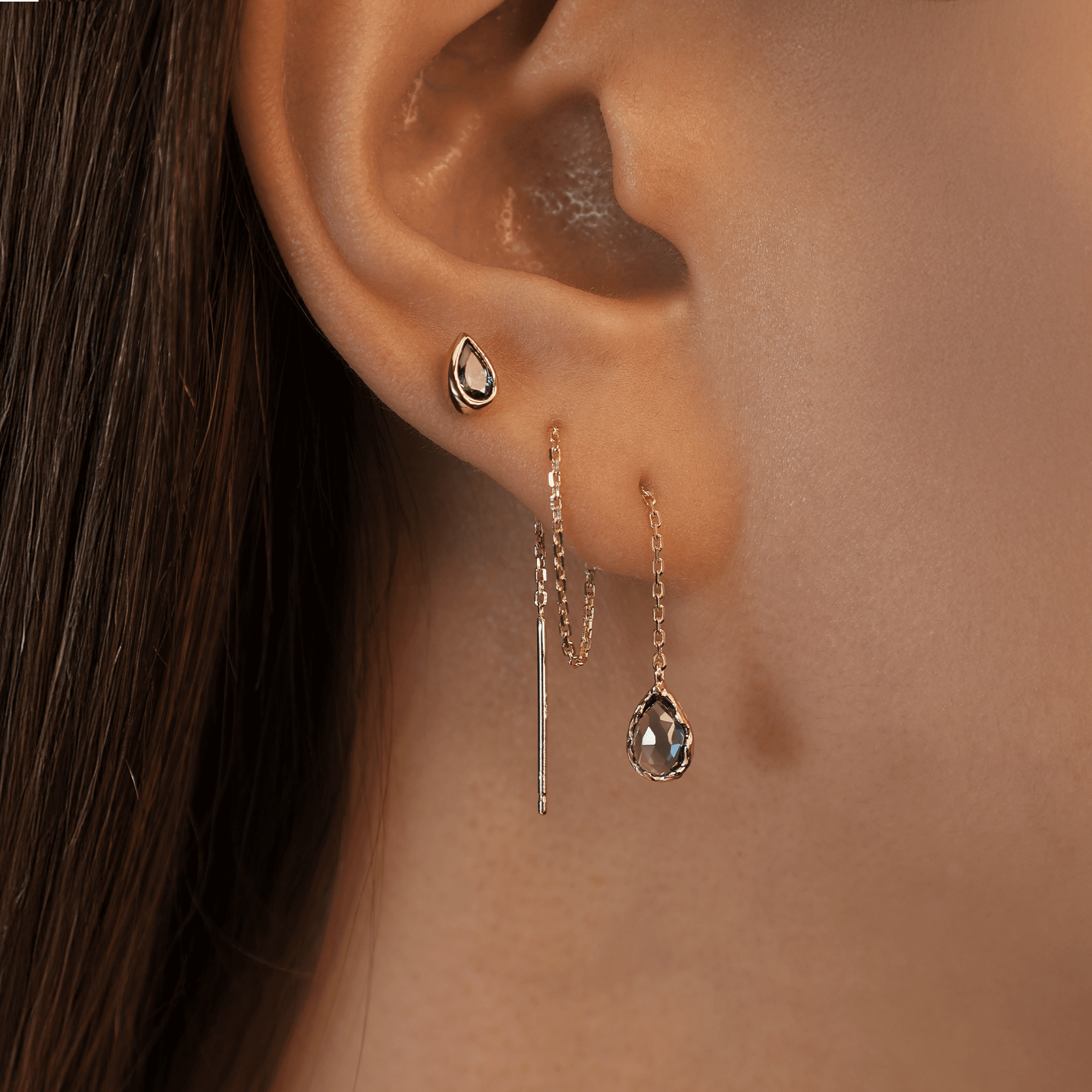 BEATTI Threaders BTE053 • Gemstone Organic Teardrop Threader BTE053 • Gemstone Organic Teardrop Threader