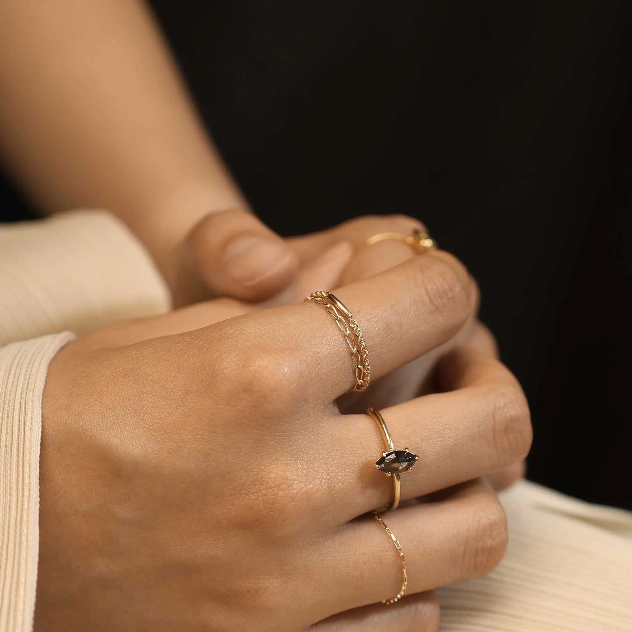 BEATTI Ring Twist Bar • 14K Gold Chain Ring Twist Bar • 14K Gold Chain Ring