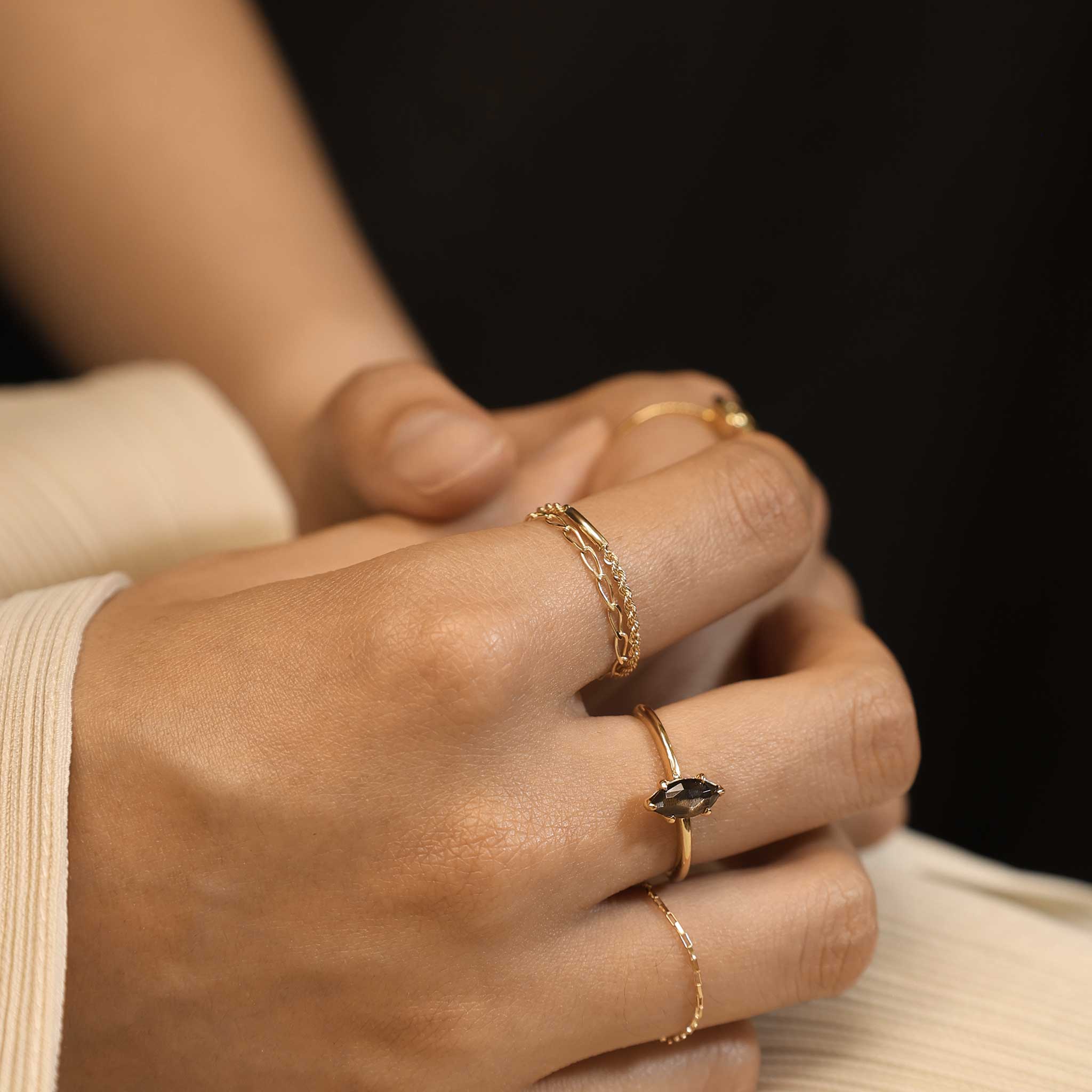 BEATTI Ring Twist Bar • 14K Gold Chain Ring Twist Bar • 14K Gold Chain Ring