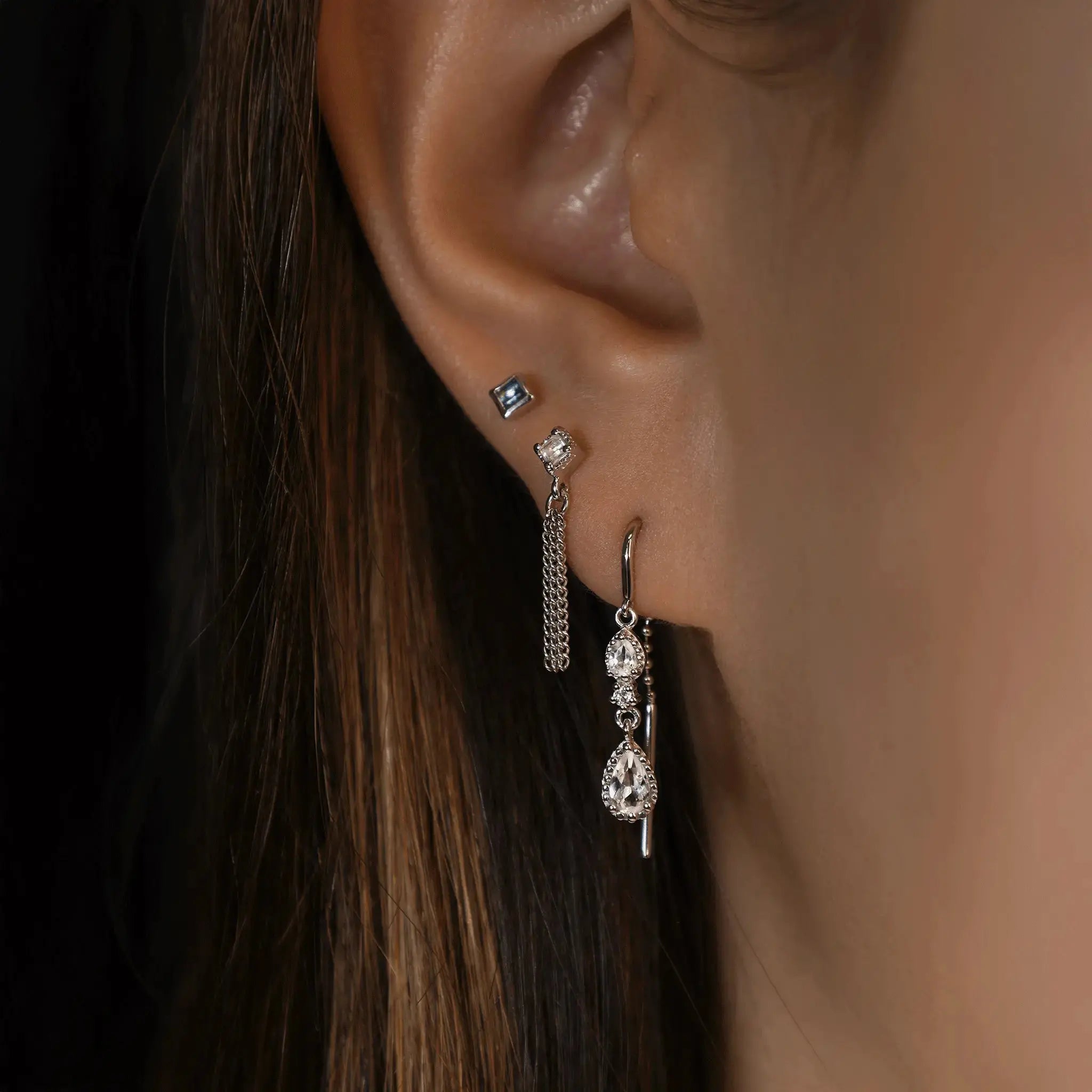 BEATTI Threadless Ends BTE052 • Gemstone Triple Tassel Flat Back Stud BTE052 • Gemstone Triple Tassel Flat Back Stud