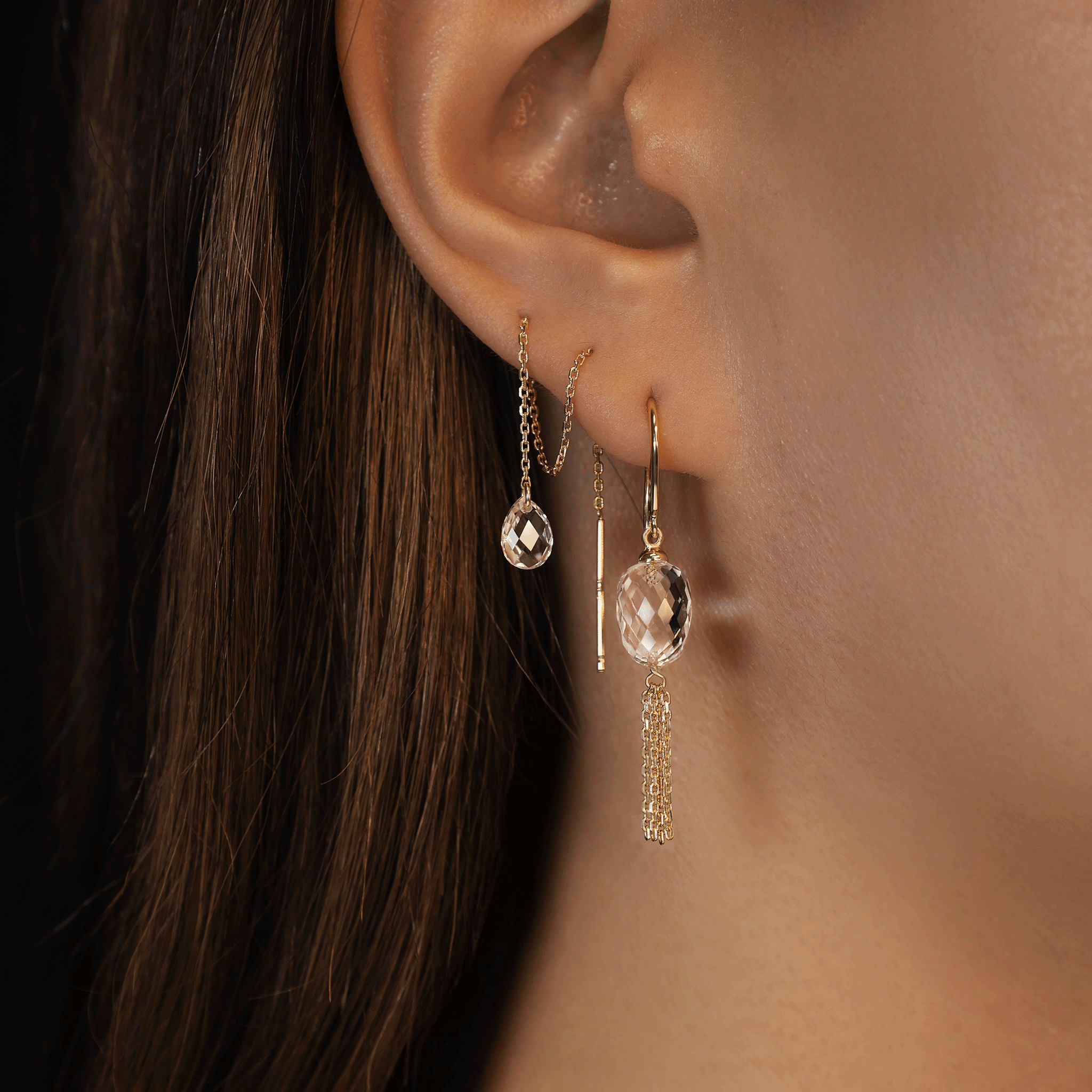 BEATTI Threaders BTE050 • Gemstone Tassel Dangle Hoop Earrings BTE050 • Gemstone Tassel Dangle Hoop Earrings