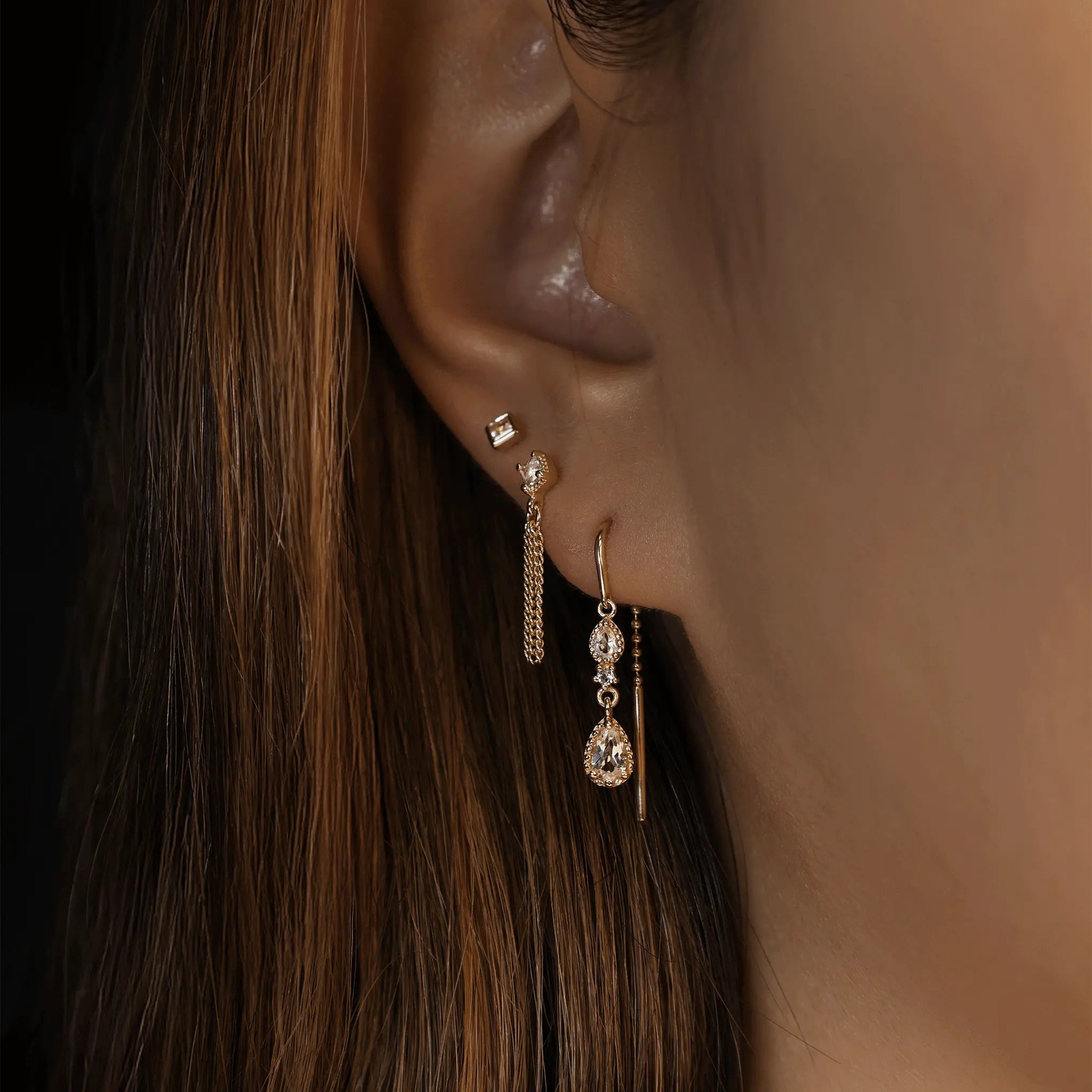 BEATTI Threadless Ends BTE052 • Gemstone Triple Tassel Flat Back Stud BTE052 • Gemstone Triple Tassel Flat Back Stud