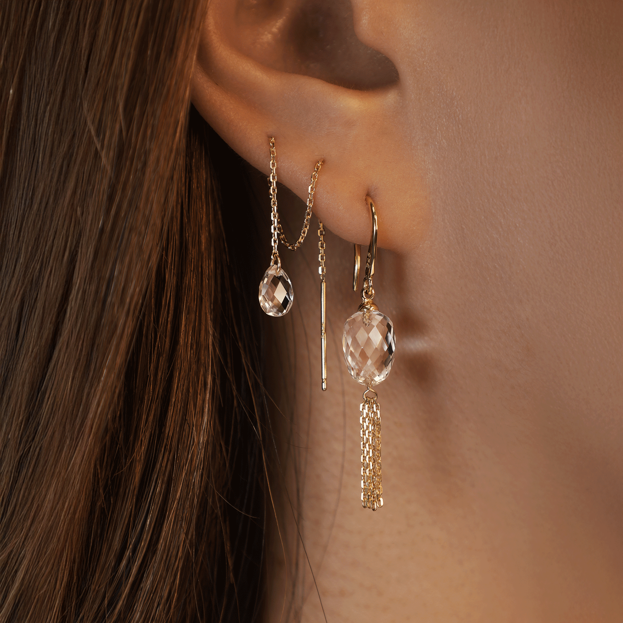 BEATTI Threaders BTE050 • Gemstone Tassel Dangle Hoop Earrings BTE050 • Gemstone Tassel Dangle Hoop Earrings