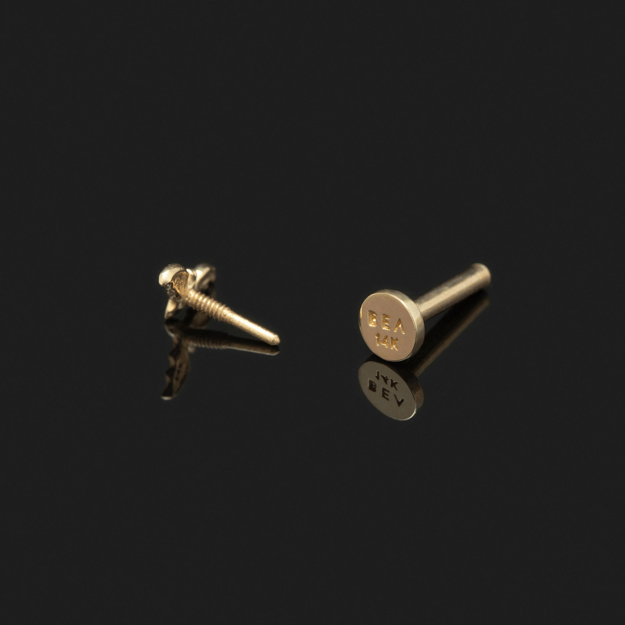 BEATTI Threadless Ends 14K Gold Tiny Bat Internally Threaded 14K Gold Tiny Bat Internally Threaded