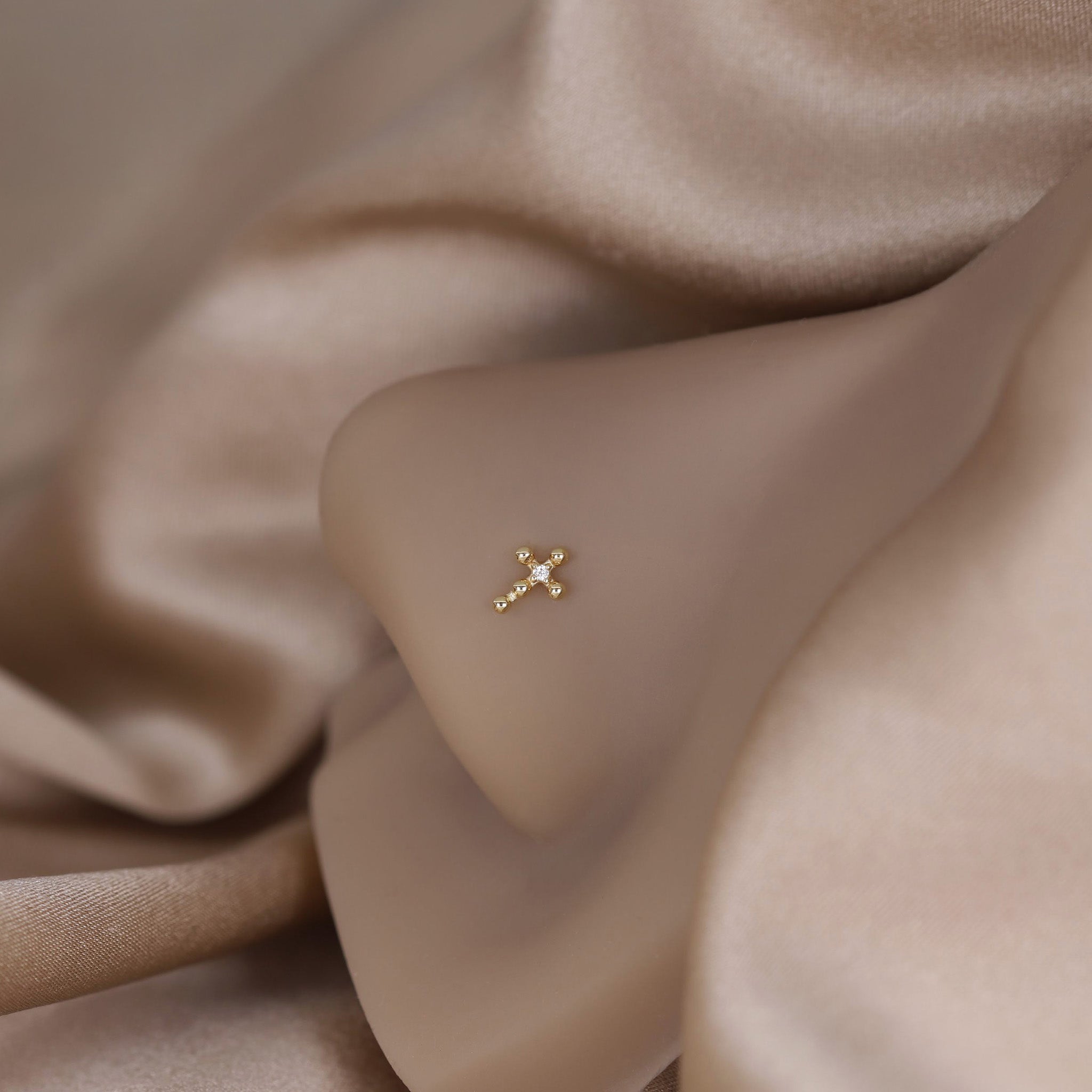 Tiny Bead Cross CZ Flat Back Stud