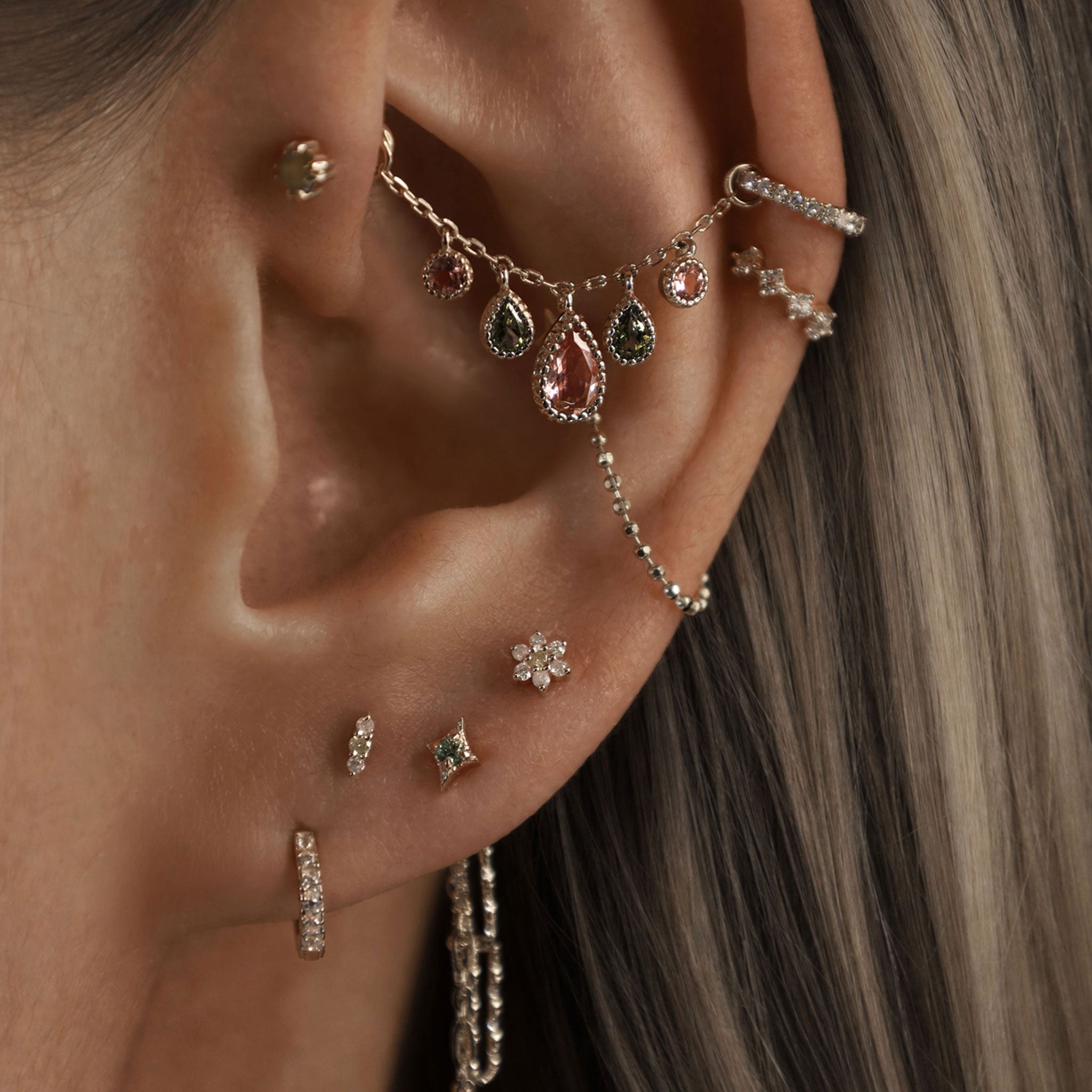 Miette • Micro Gemstone & Icy Diamond Flat Back Stud