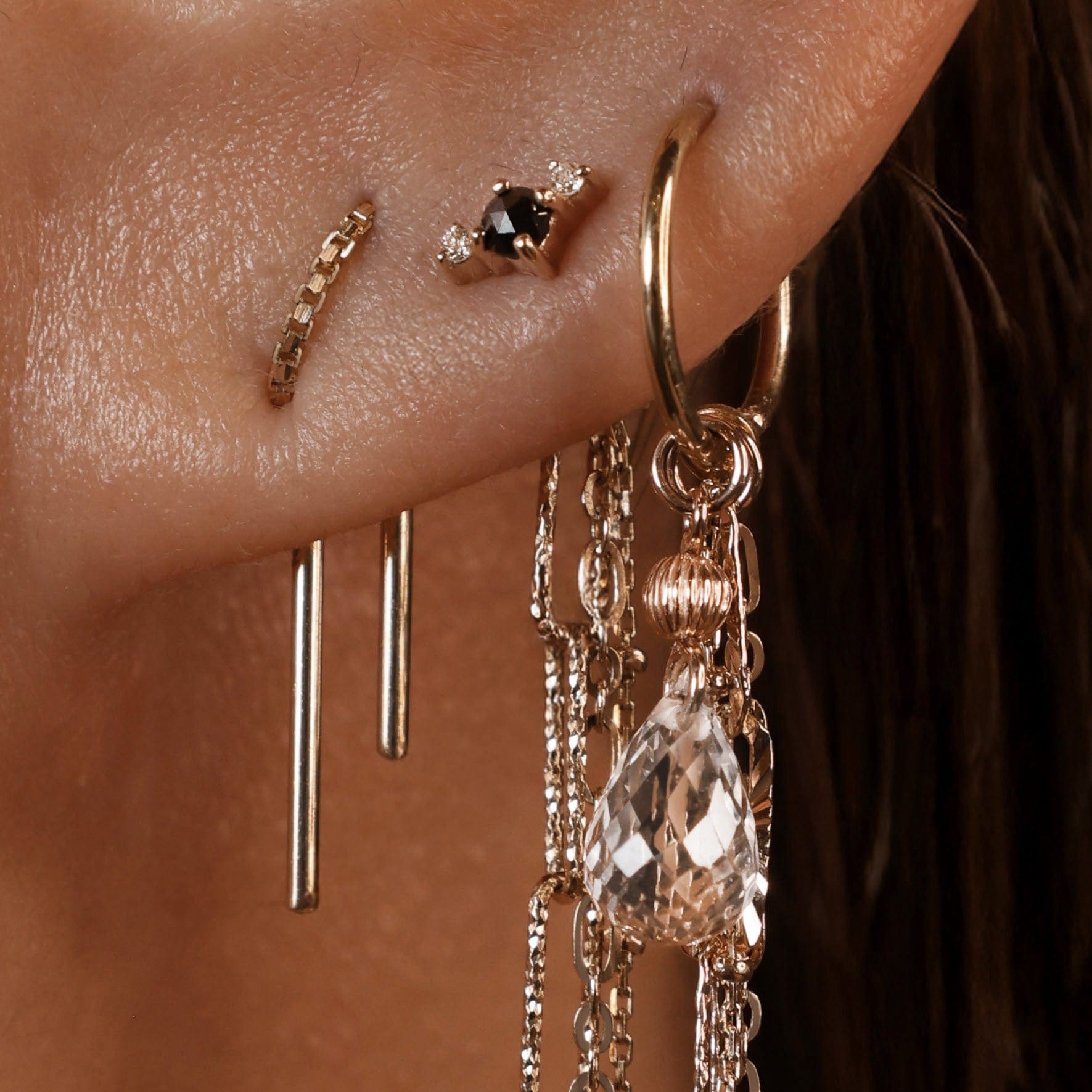 BEATTI Threadless Ends Astrid • Rose Cut Diamond Trio Flat Back Stud Astrid • Rose Cut Diamond Trio Flat Back Stud