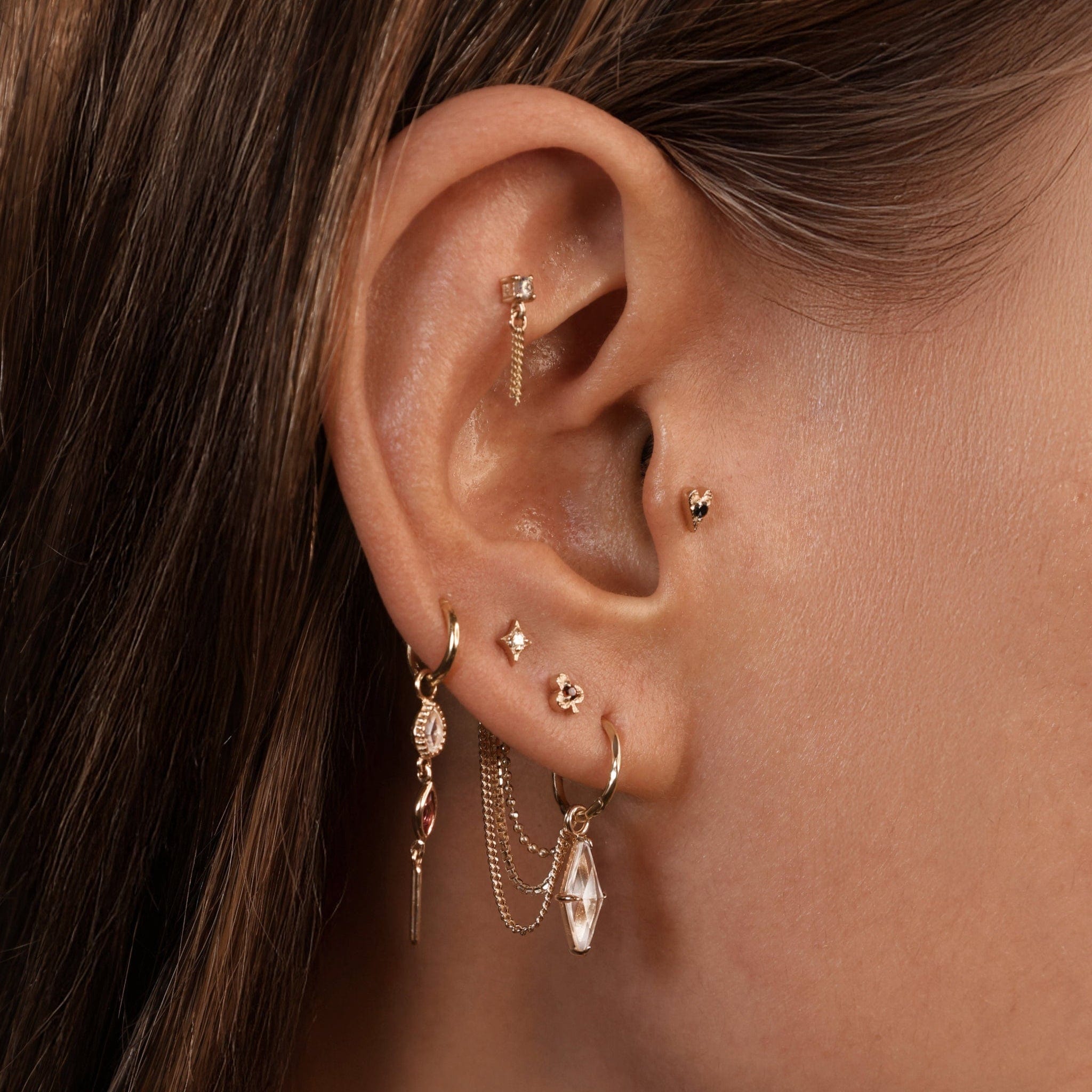 BEATTI Threadless Ends Breeze • 2mm Rose Cut Gemstone 3-Chain Tassel Breeze • 2mm Rose Cut Gemstone 3-Chain Tassel