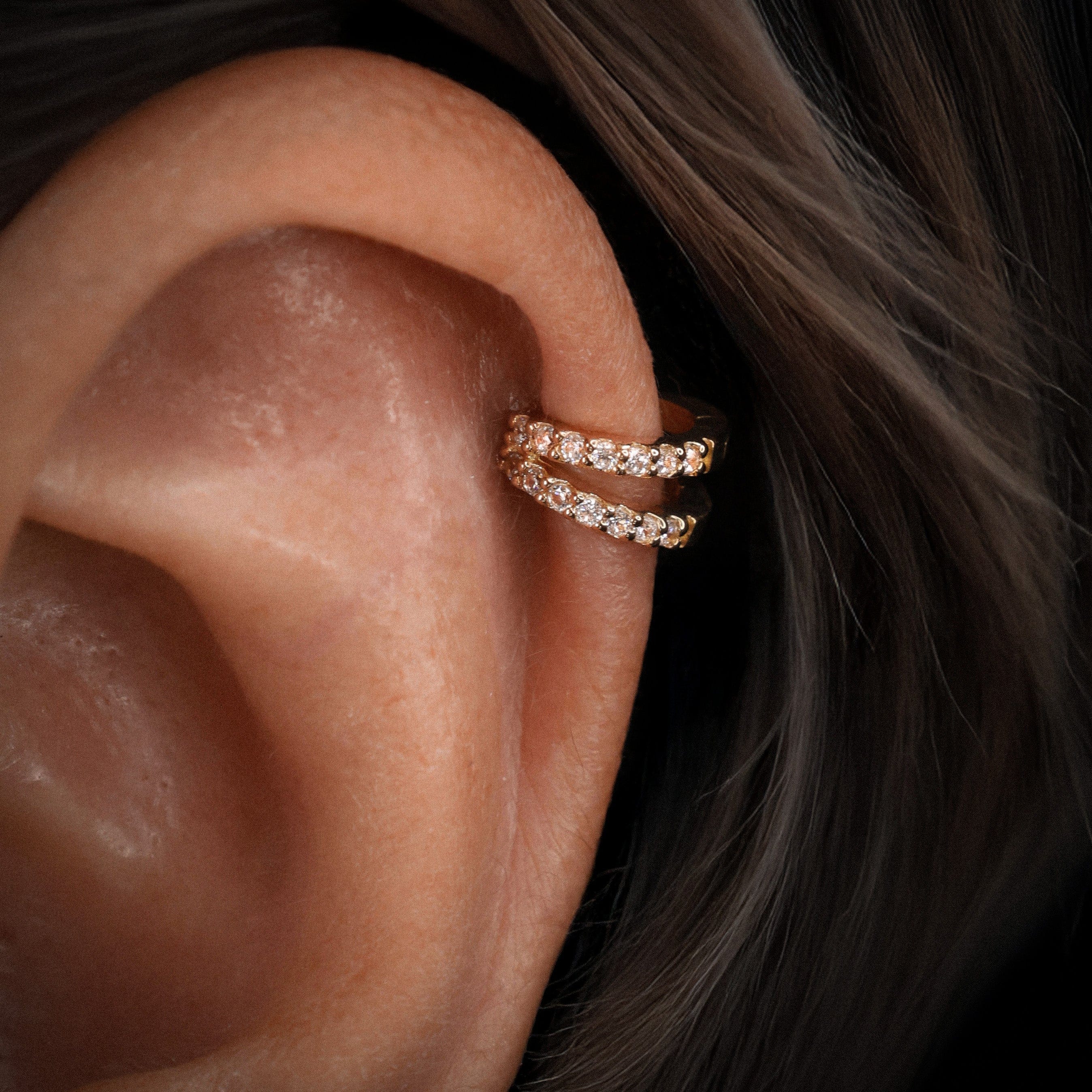 BEATTI Chain Earrings Twin Row Spark CZ Hoop Twin Row Spark CZ Hoop