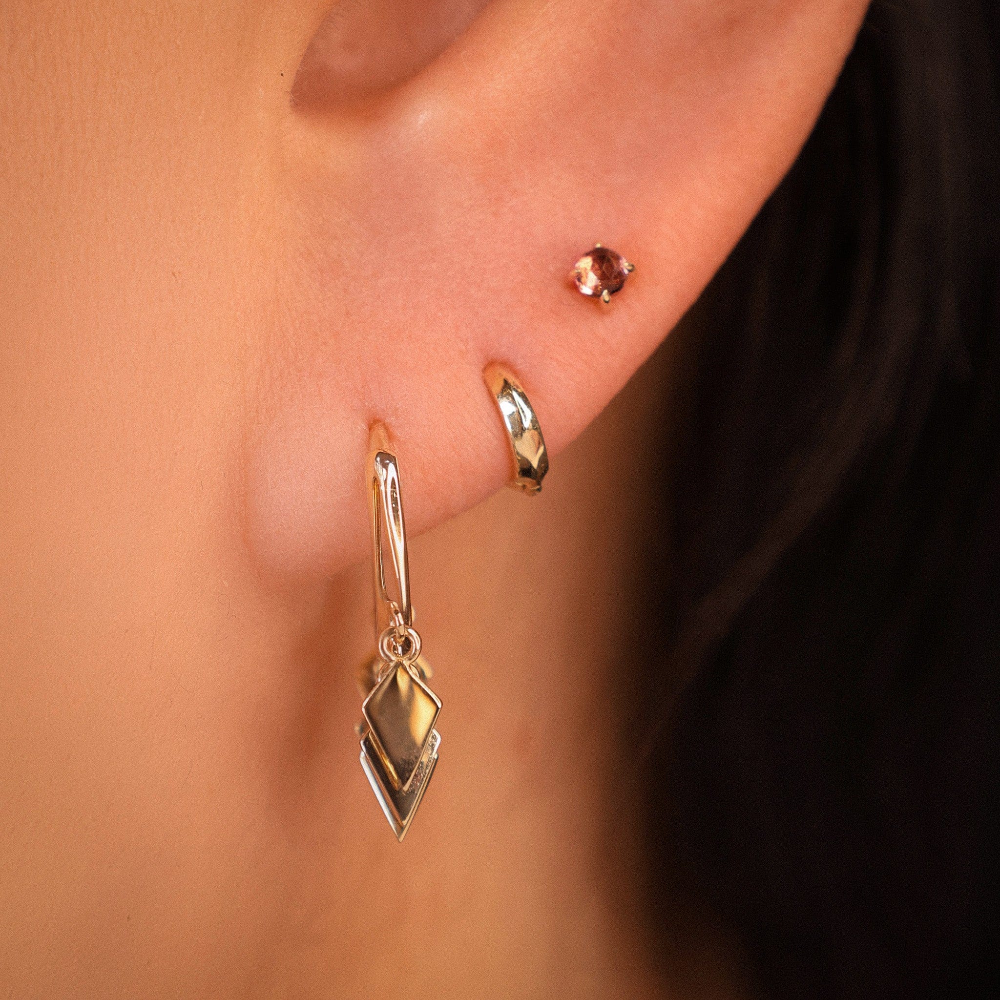 BEATTI Ring Gold / Pair Golden Diamond Fringe Dangle Hoops OT402778 Golden Diamond Fringe Dangle Hoops