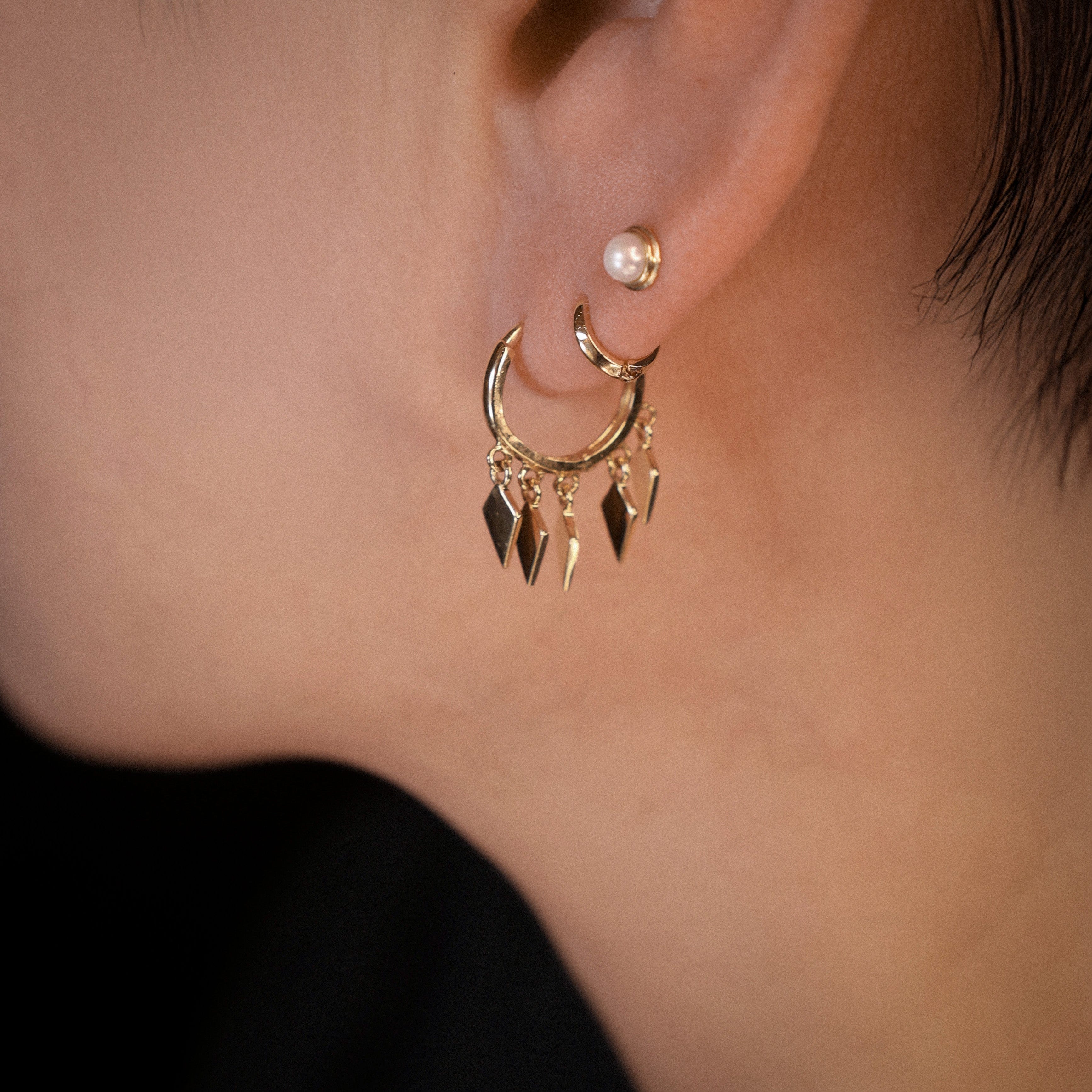 BEATTI Ring Gold / Pair Golden Diamond Fringe Dangle Hoops OT402778 Golden Diamond Fringe Dangle Hoops