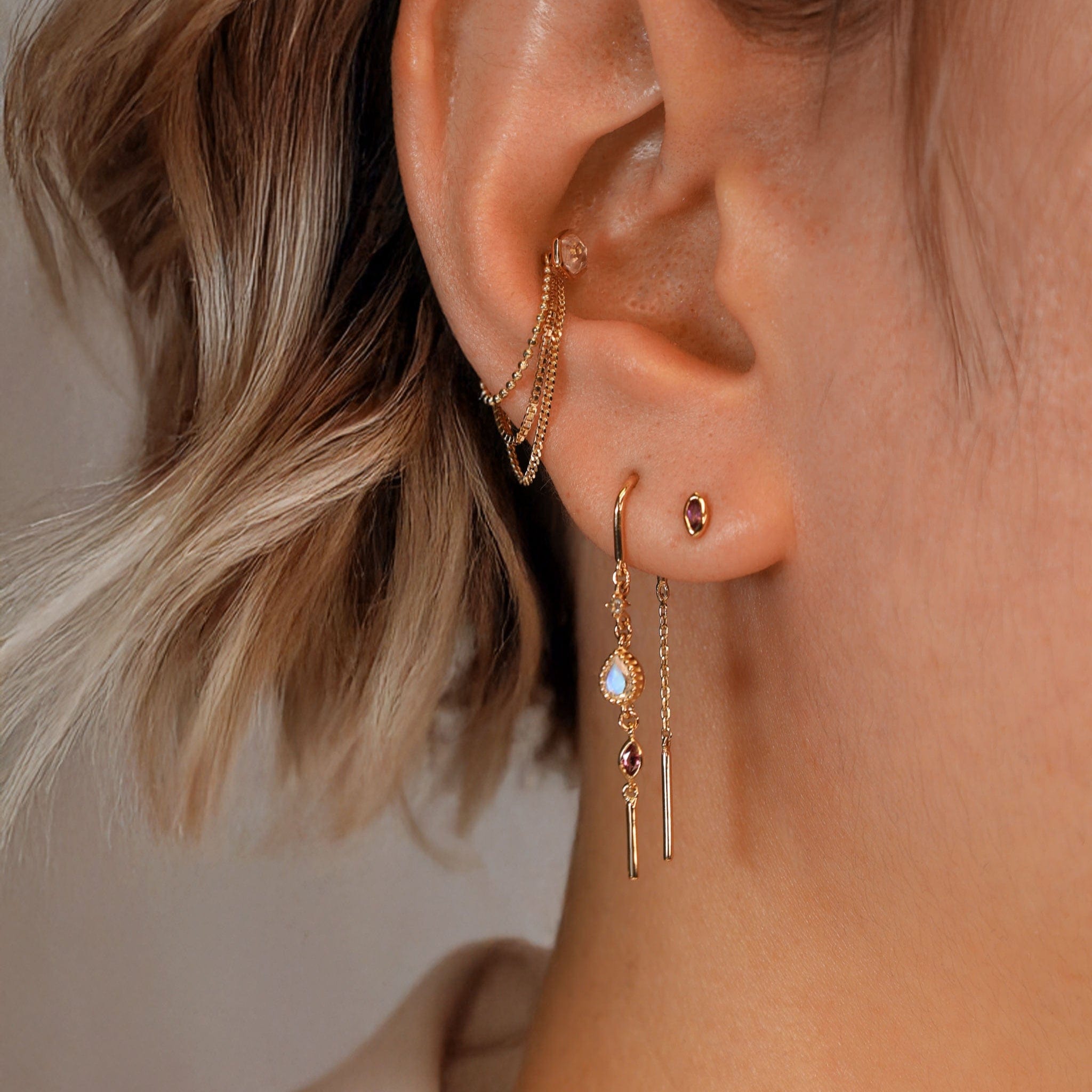 BEATTI Earring Pair / Gold Celene • 14K Gold MultiGemstone Hoop Threaders BTEG057 YG TBL Celene • 14K Gold MultiGemstone Hoop Threaders