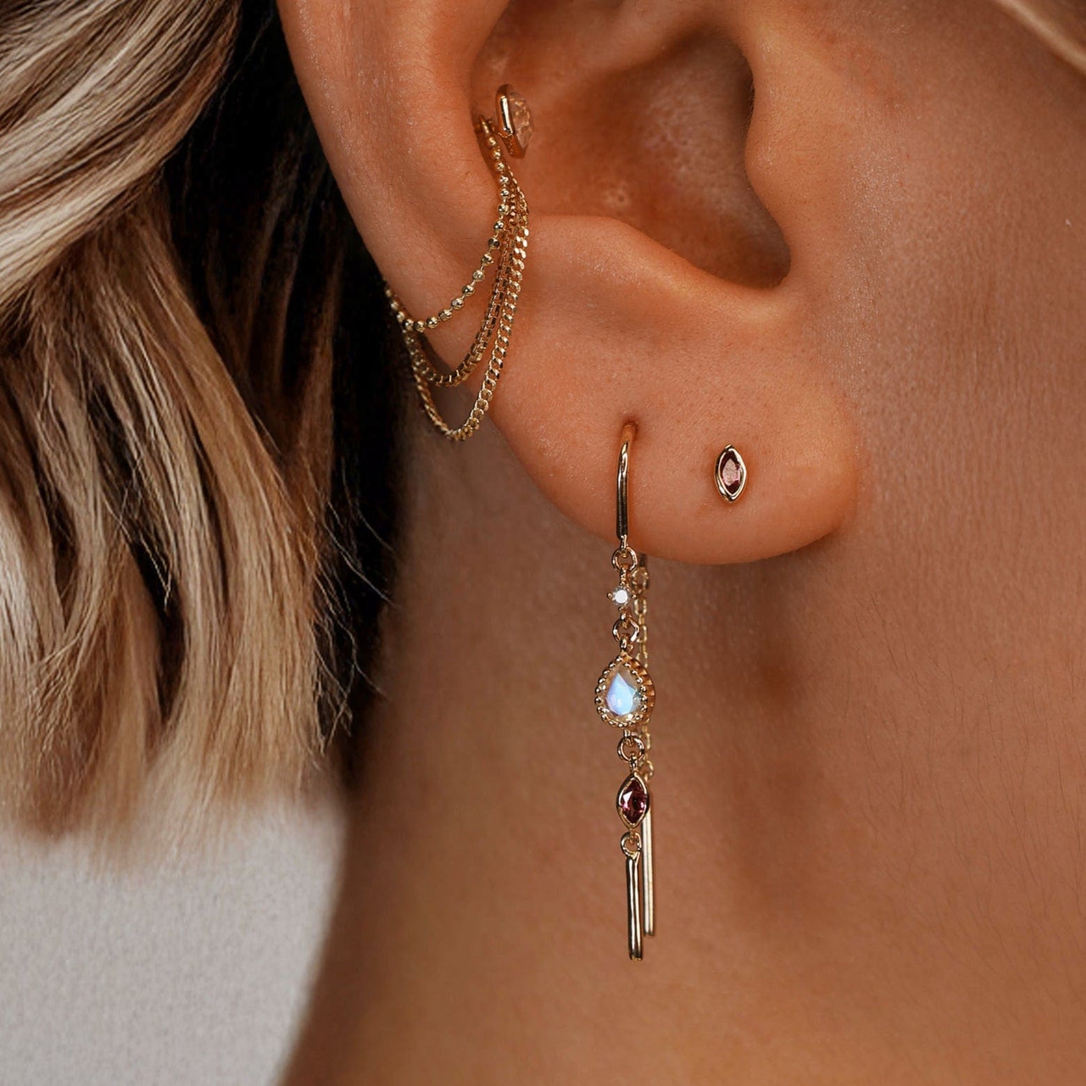 BEATTI Earring Pair / Gold Celene • 14K Gold MultiGemstone Hoop Threaders BTEG057 YG TBL Celene • 14K Gold MultiGemstone Hoop Threaders