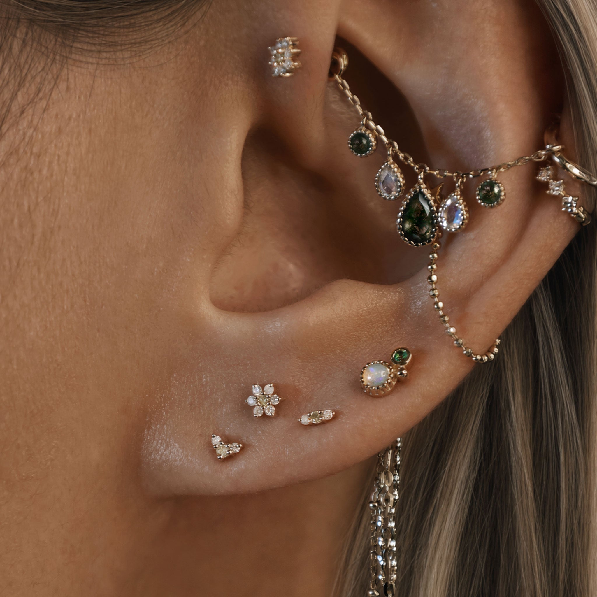 Blossom • Micro Gemstone & Icy Diamond Floral Flat Back Stud