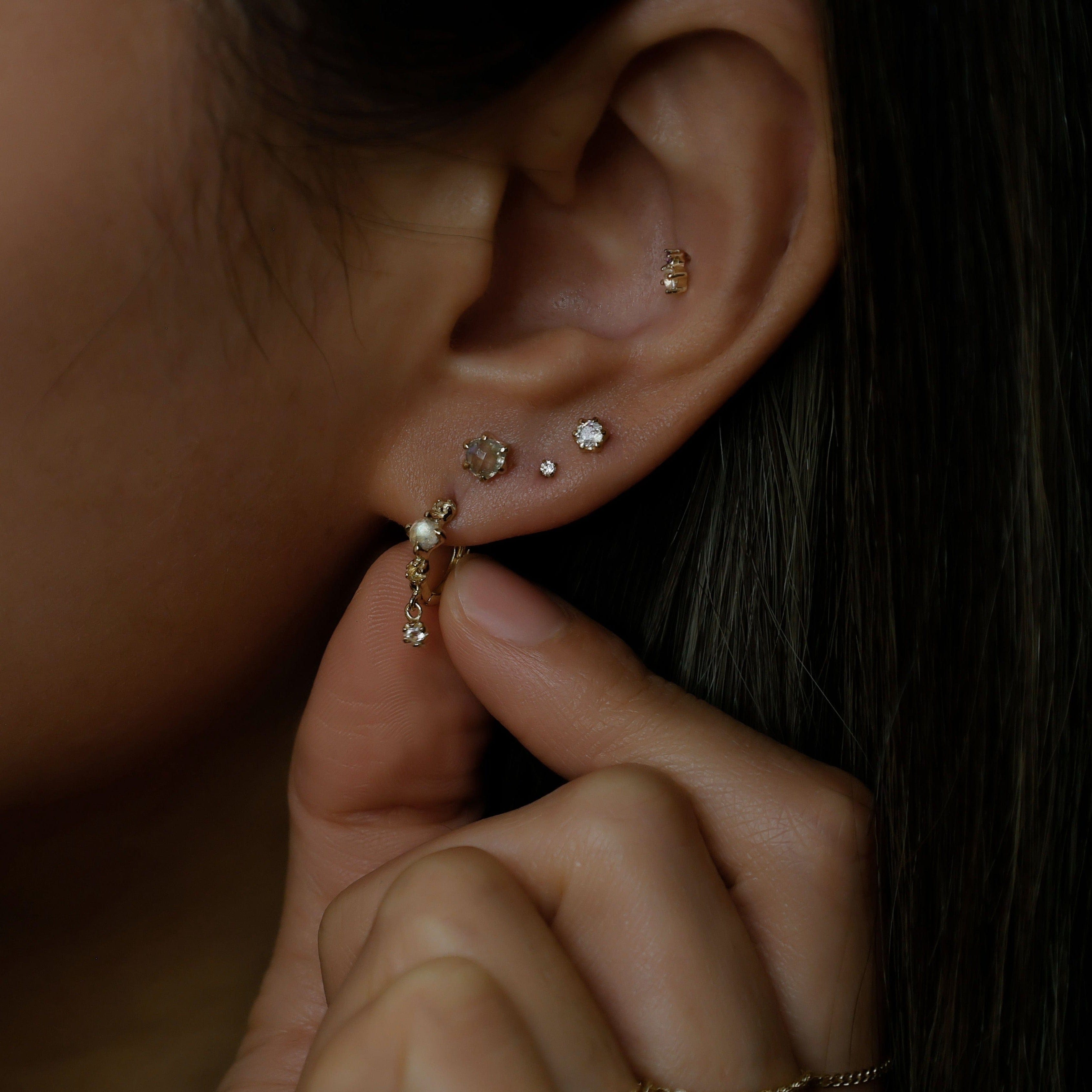 BEATTI Hoops Lucine • Dainty Genuine Labradorite Moonstone Hoop Earrings Lucine • Dainty Genuine Labradorite Moonstone Hoop Earrings