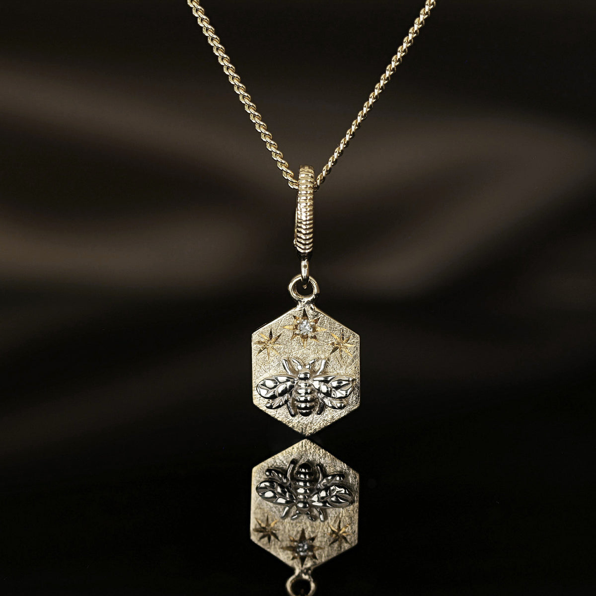 Diamond Bee Hexagon Medallion Pendant