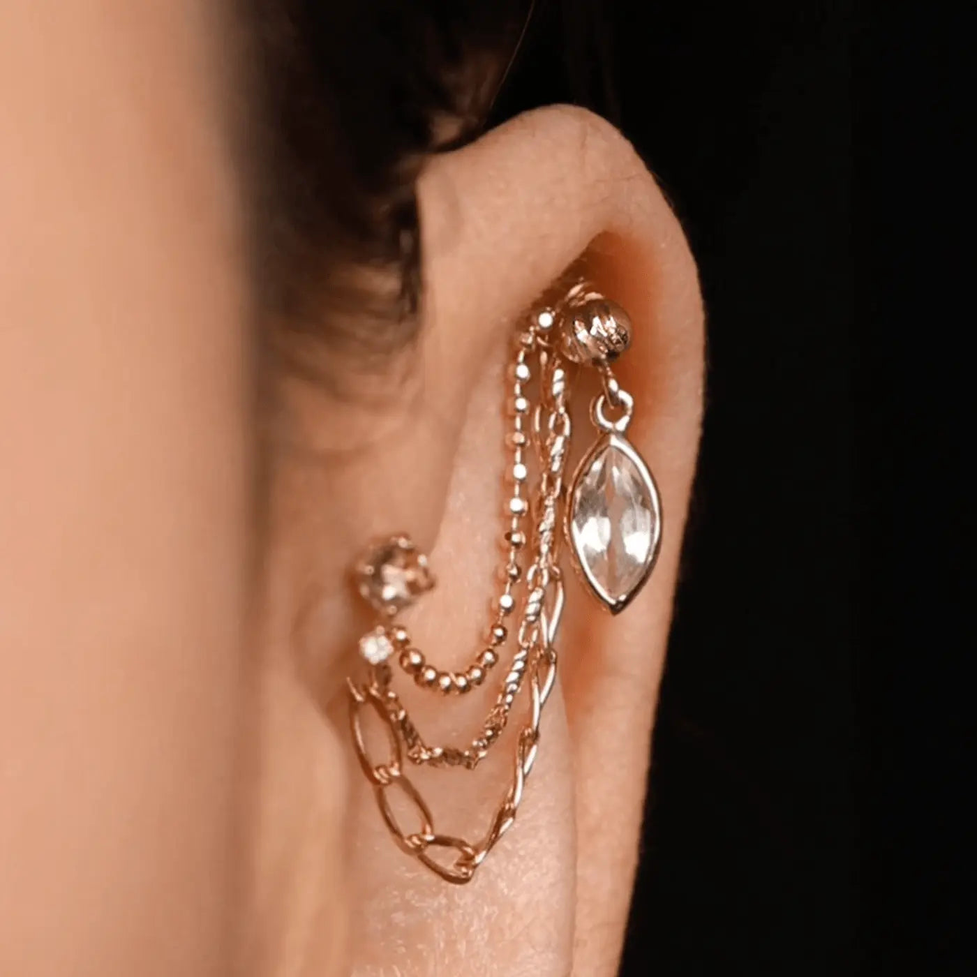 BEATTI Threadless Ends Gold / Grey Moonstone Aris Drop Threadless Flat Back Stud BTEG049-MG Aris Drop Threadless Flat Back Stud