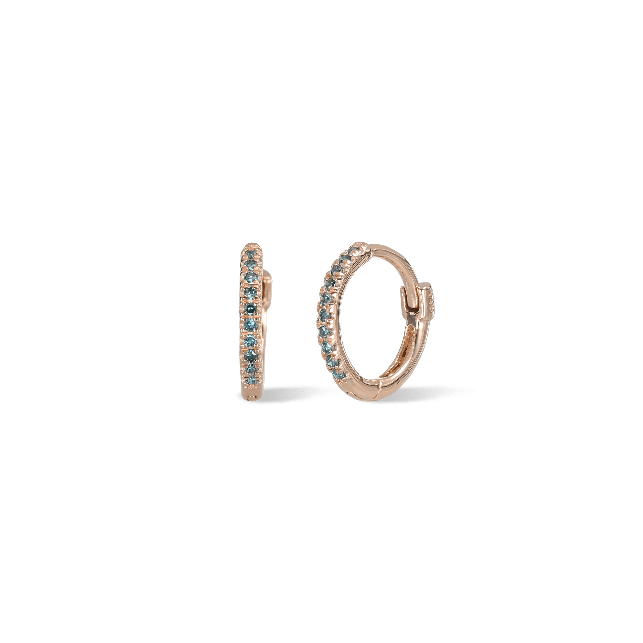 BEATTI Hoops Single / Rose Gold / Blue Diamond Sample Sale • Pavé Natural Blue Diamond Huggie Hoop SS25 SS25 EA 002 RG BD Sample Sale • Pavé Natural Blue Diamond Huggie Hoop SS25